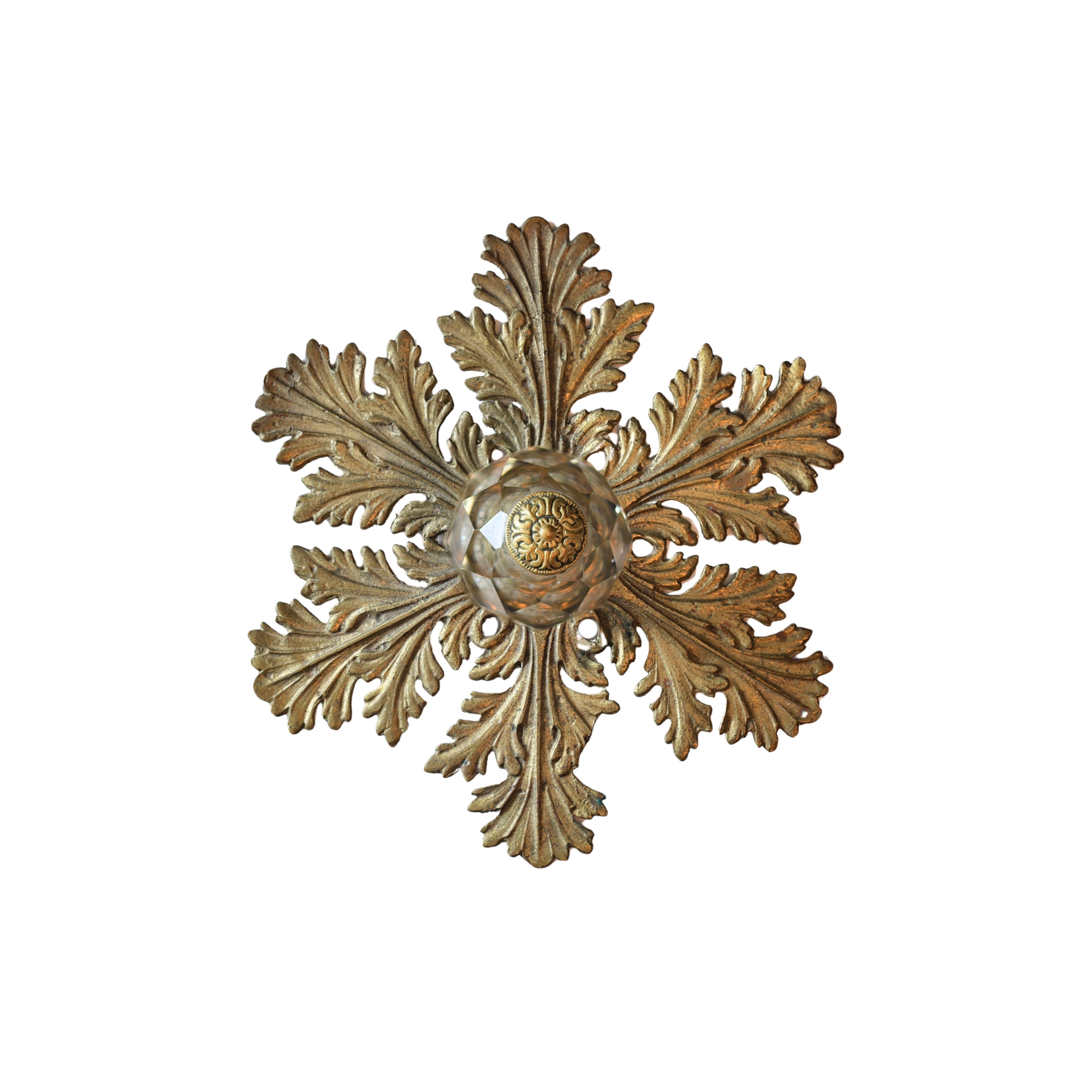 Brass Leaf Wall Hook with Faceted Glass Knob