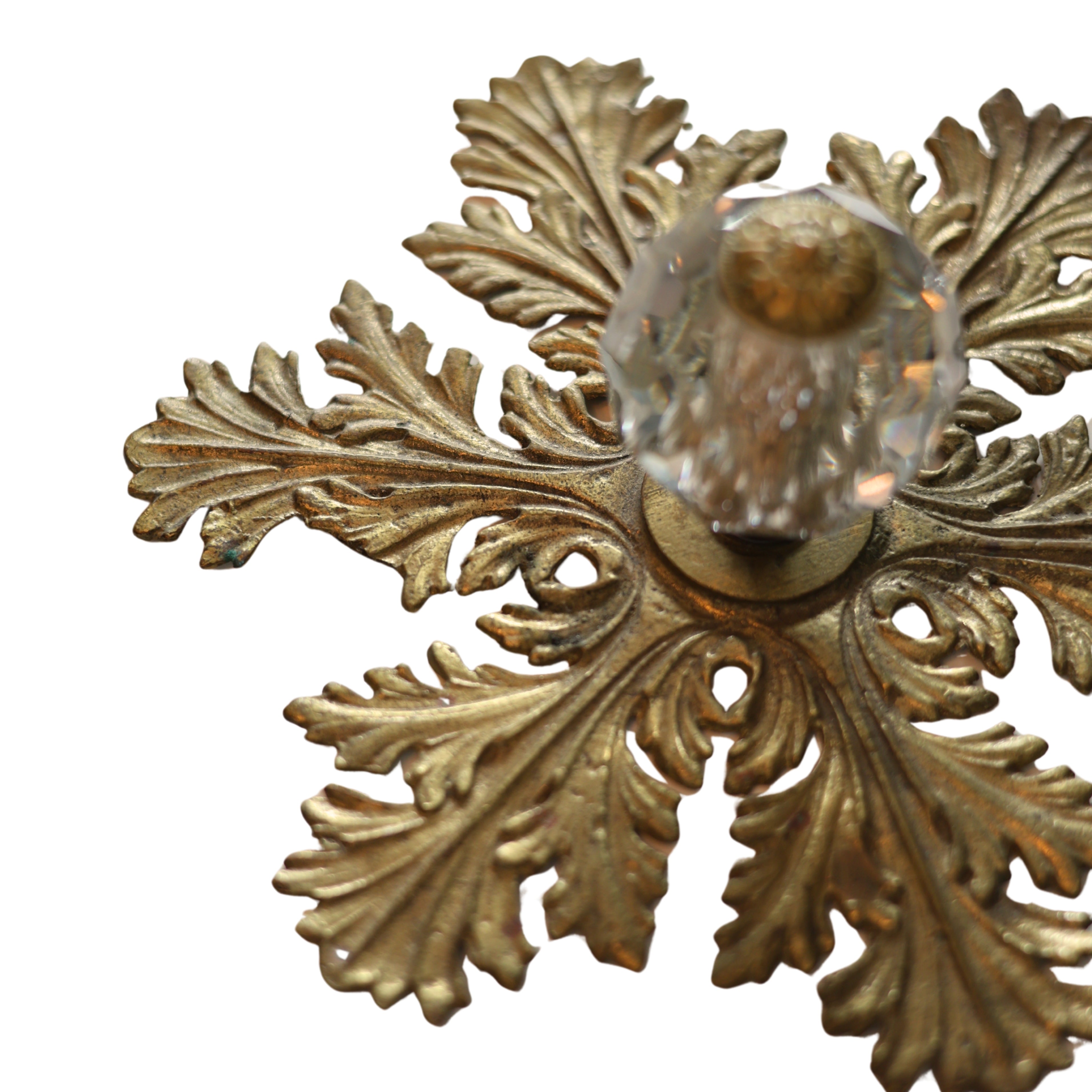 Brass Leaf Wall Hook with Faceted Glass Knob