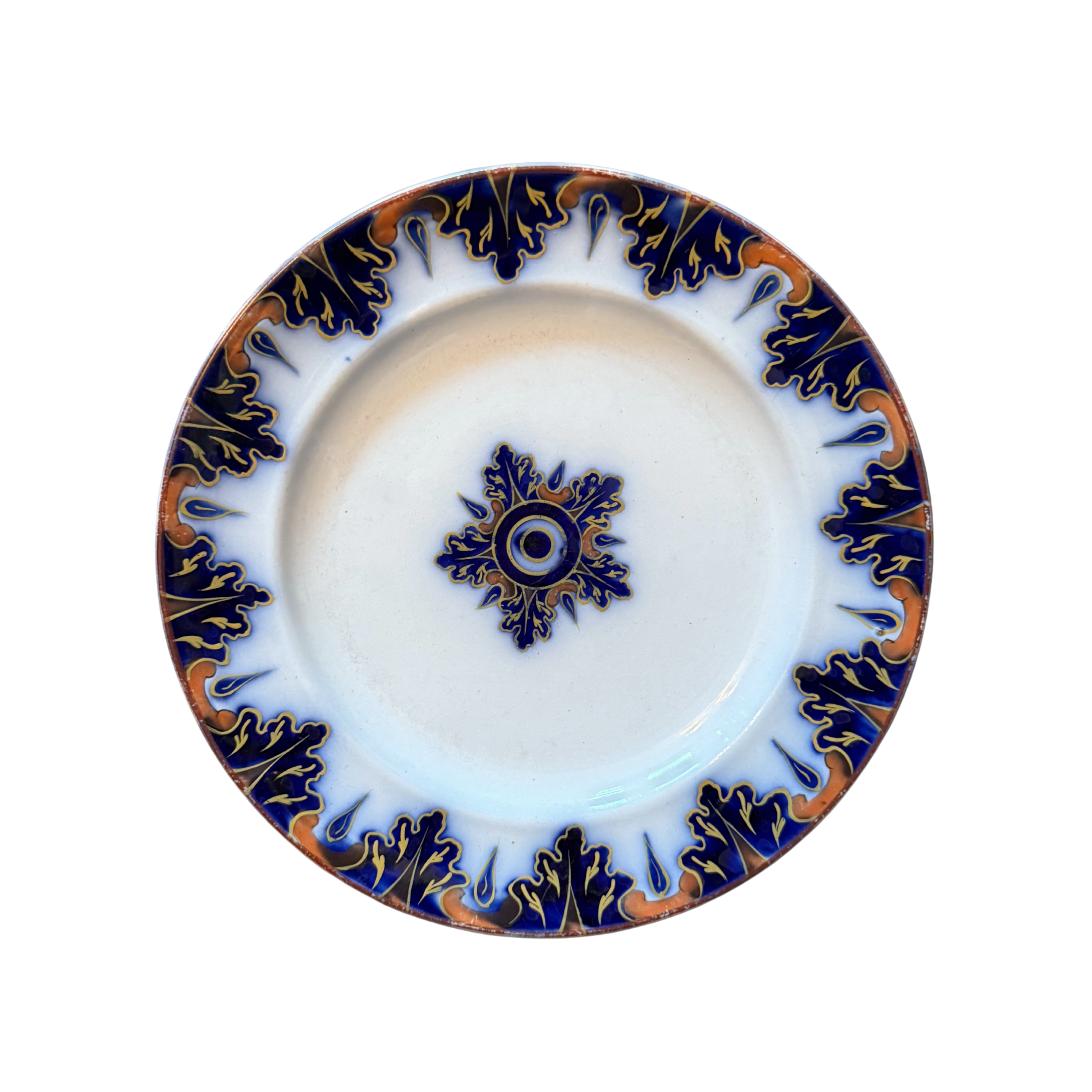 Flow Blue Sunburst Plates, Set of 4