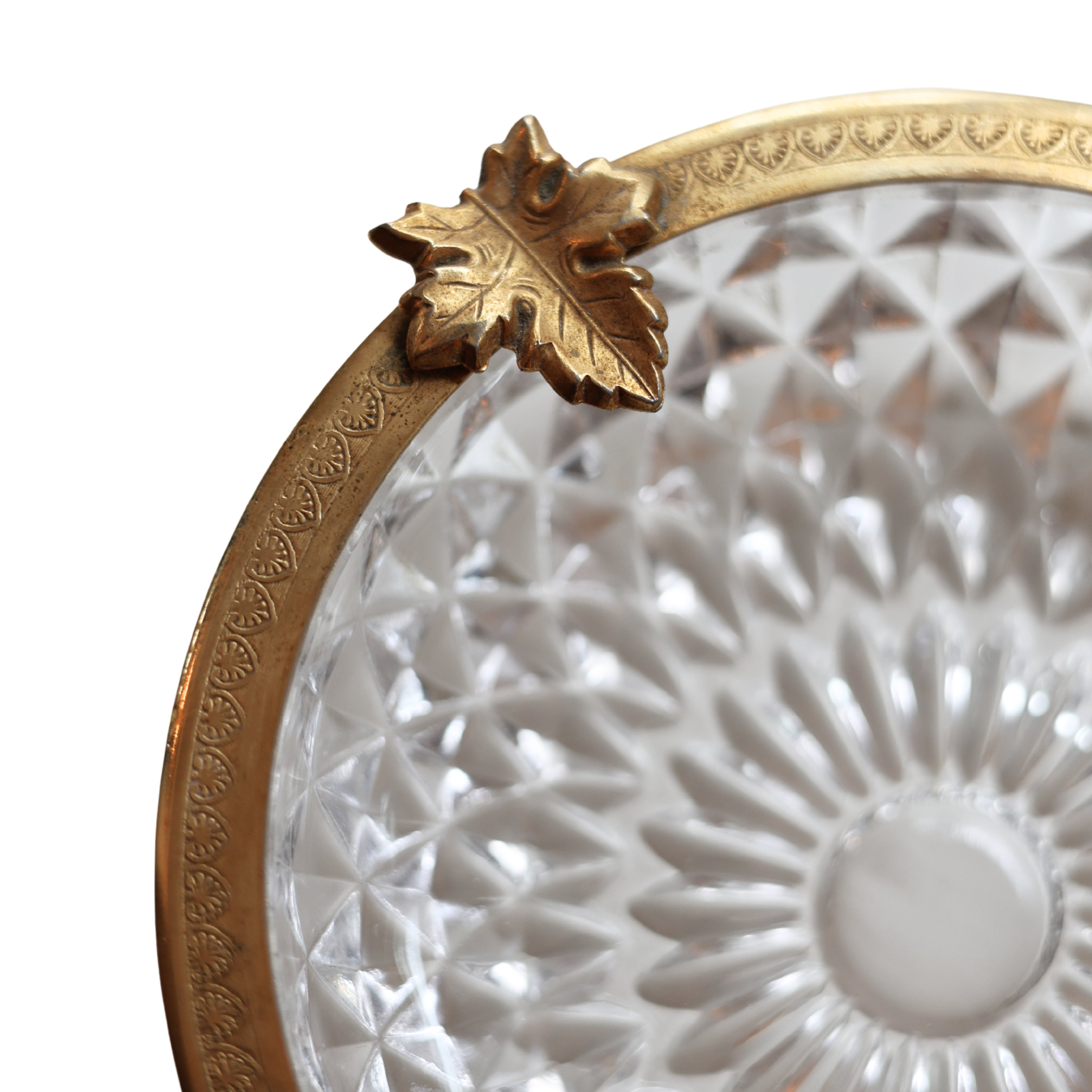 Cut Crystal Dish with Gilt Leaf Mount