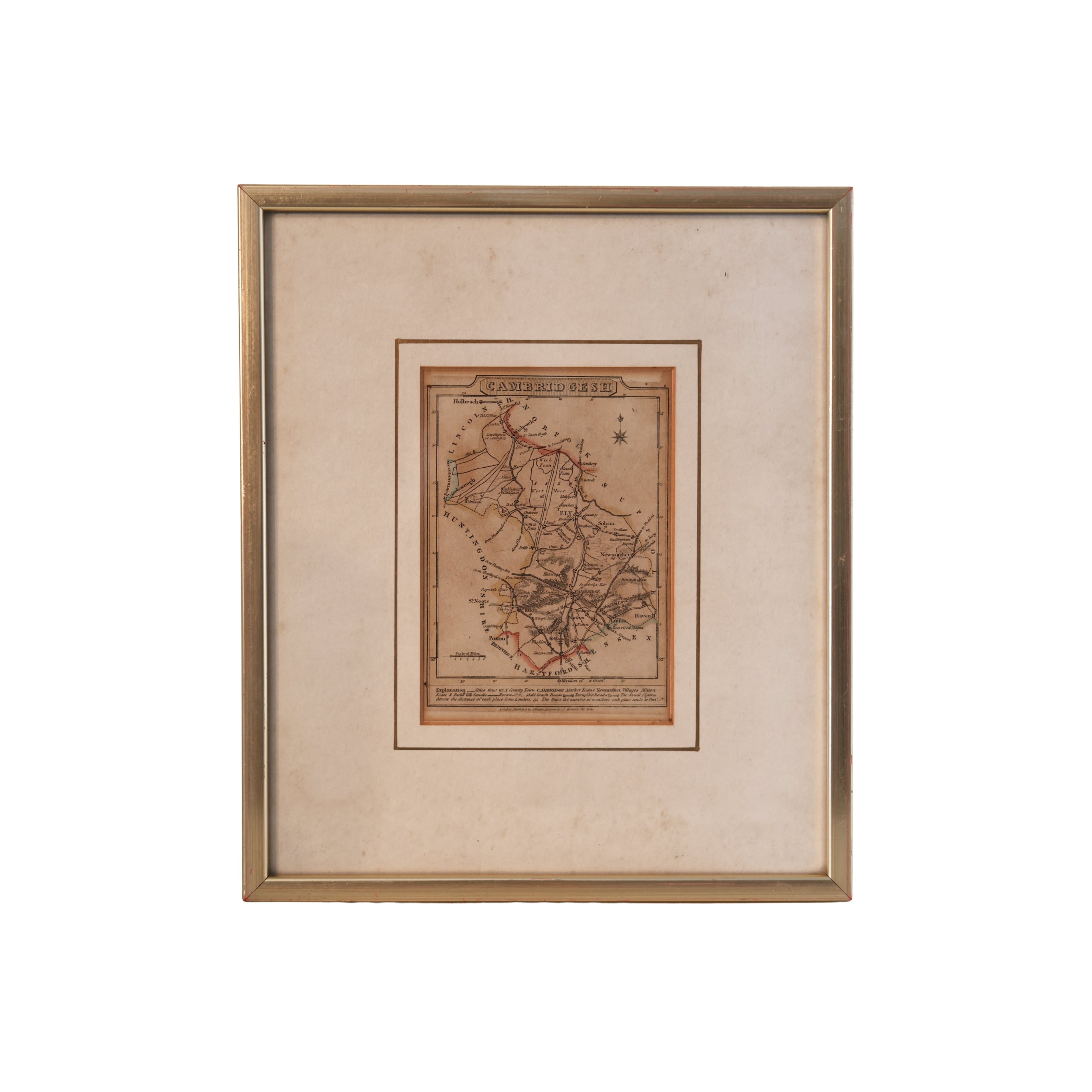 c. 1812 Engraving Map of Cambridgeshire, England