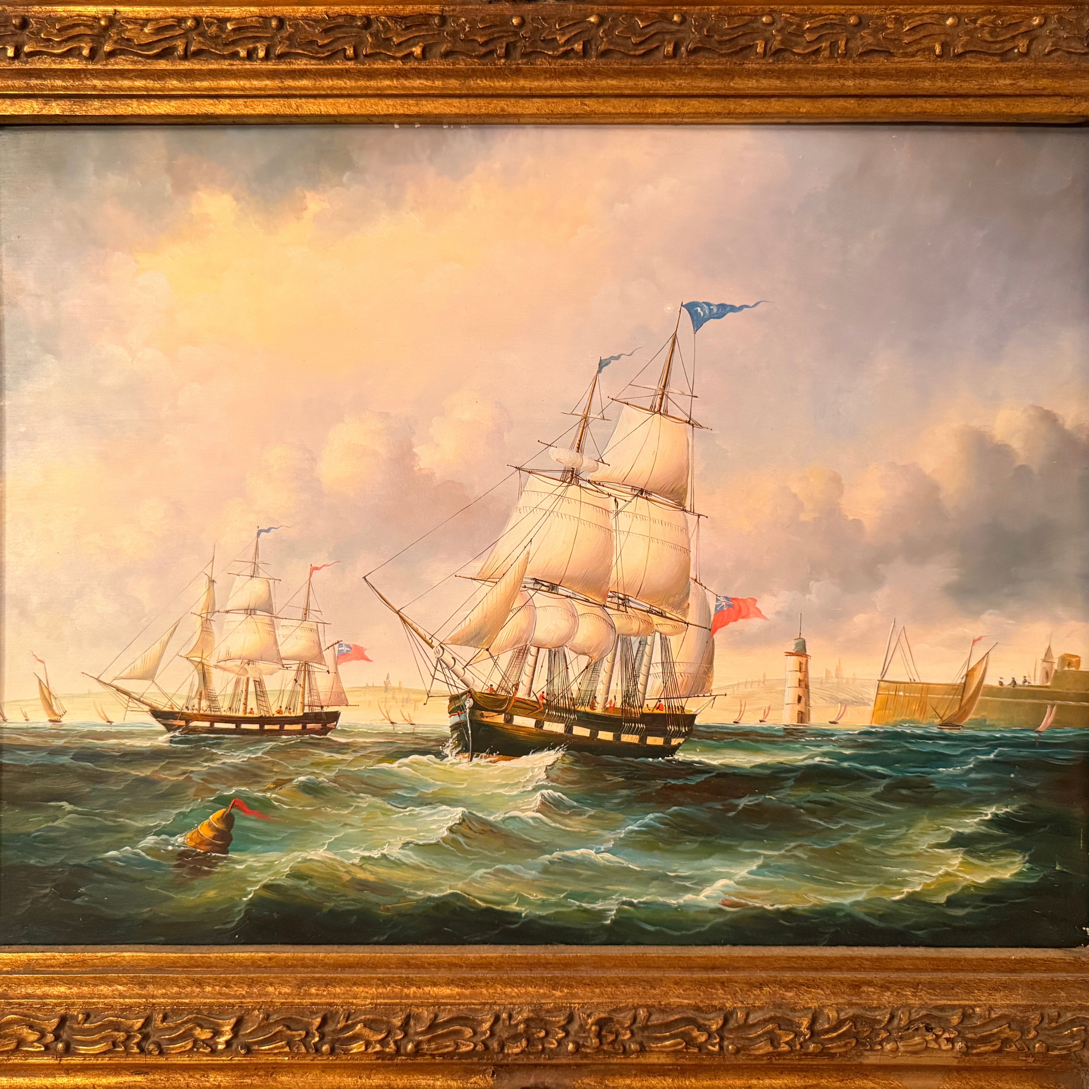 Maritime Oil Painting — Harbor at Dusk