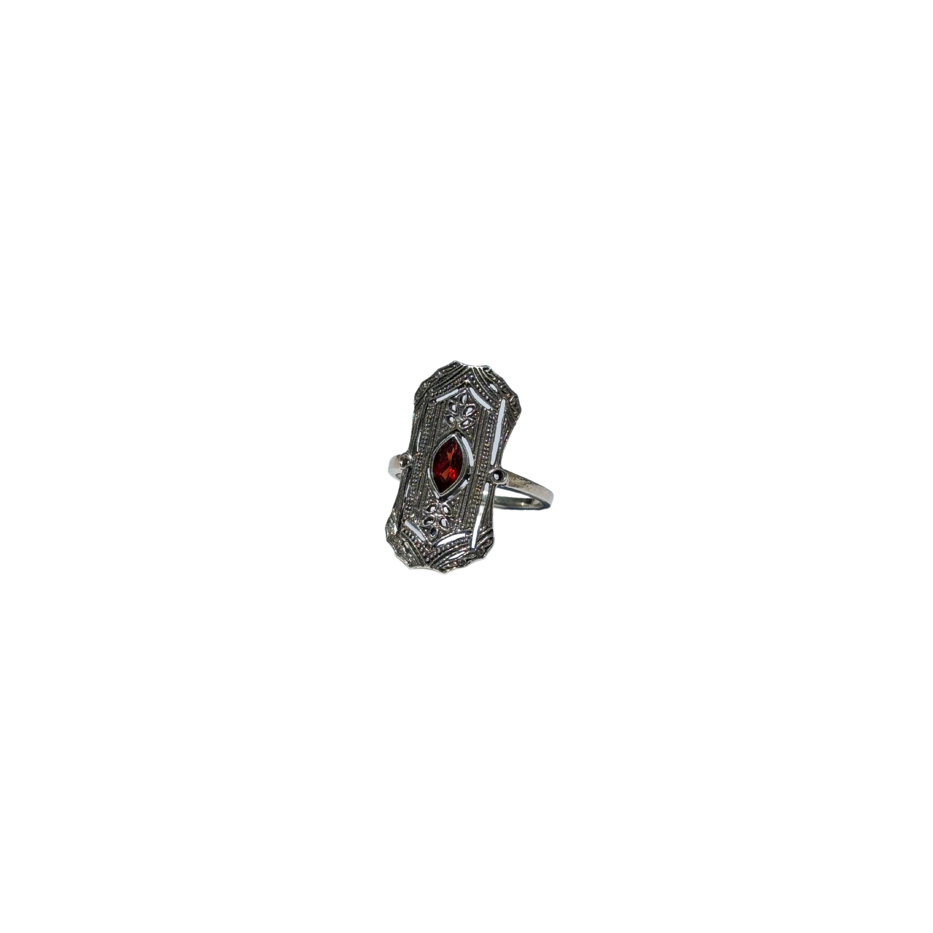 Art Deco Garnet Filigree Shield Ring