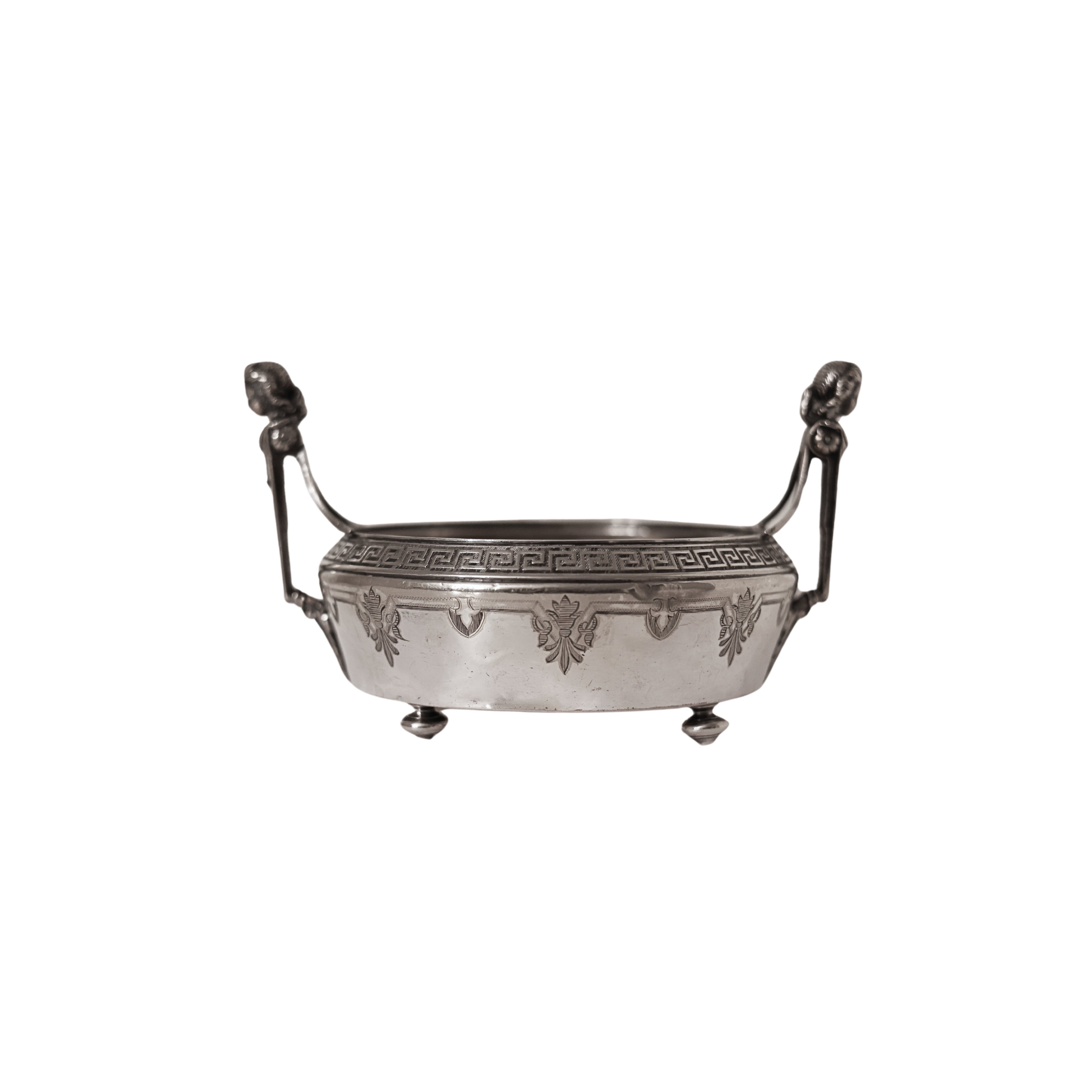 Figural Handled Bowl with Greek Key Border