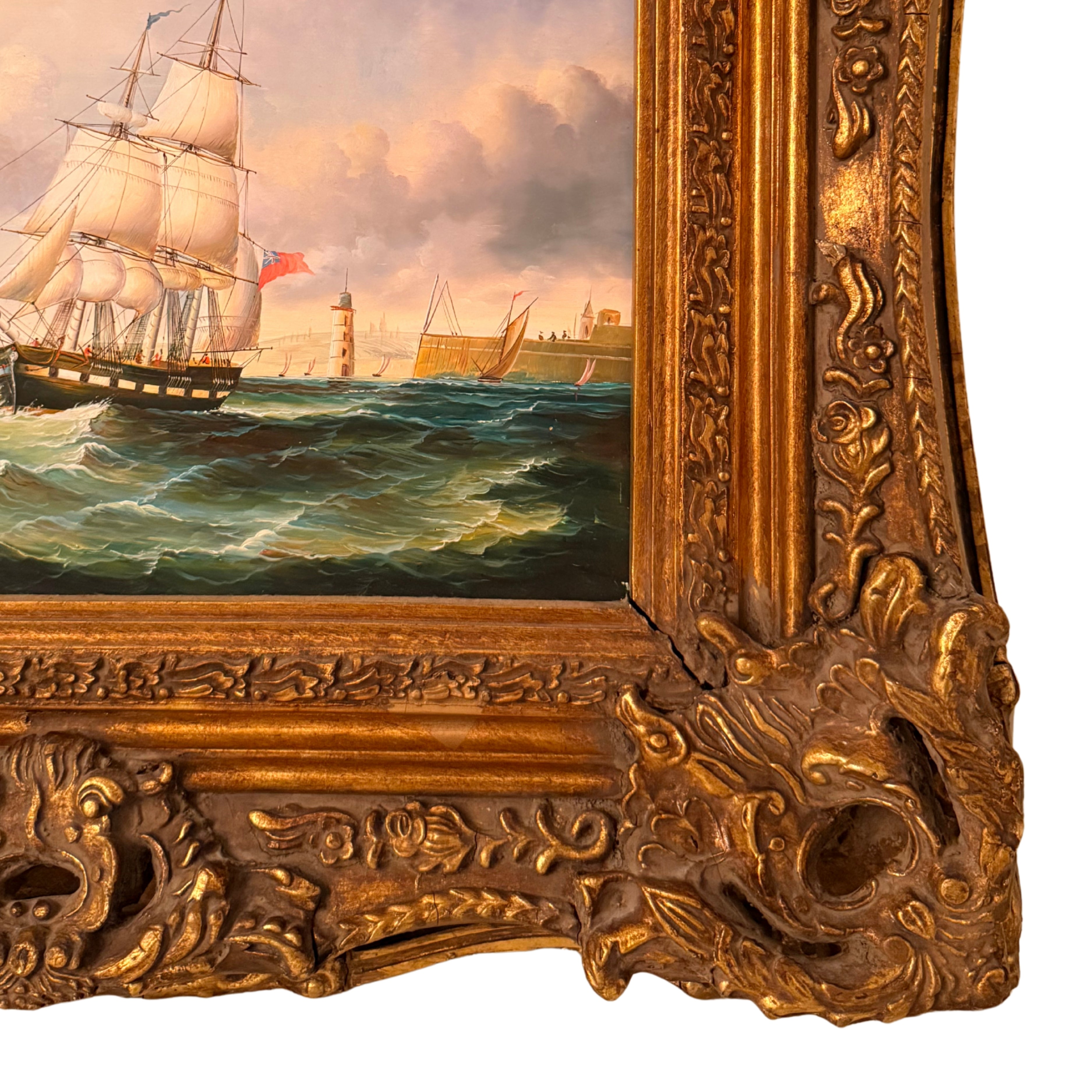 Maritime Oil Painting — Harbor at Dusk
