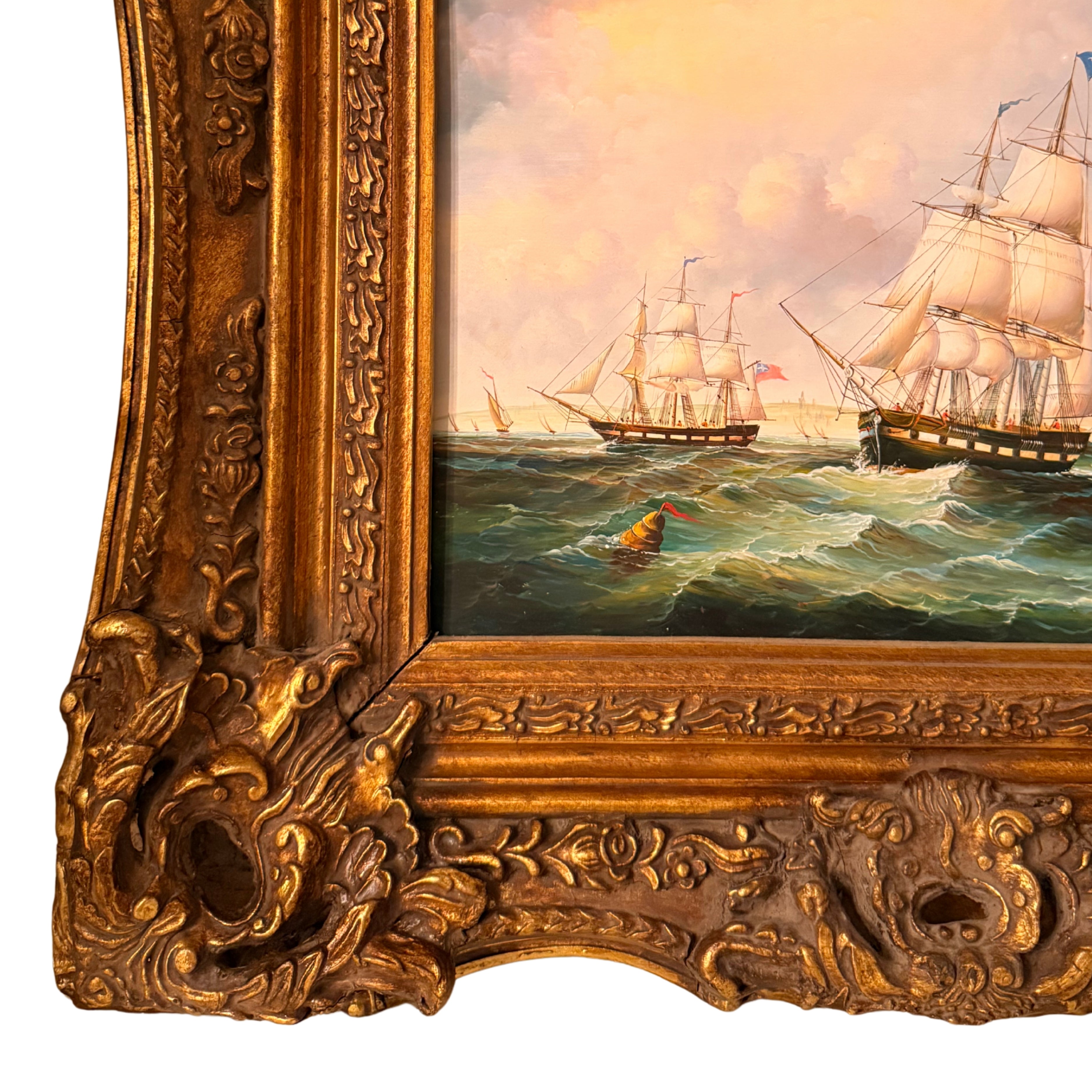 Maritime Oil Painting — Harbor at Dusk