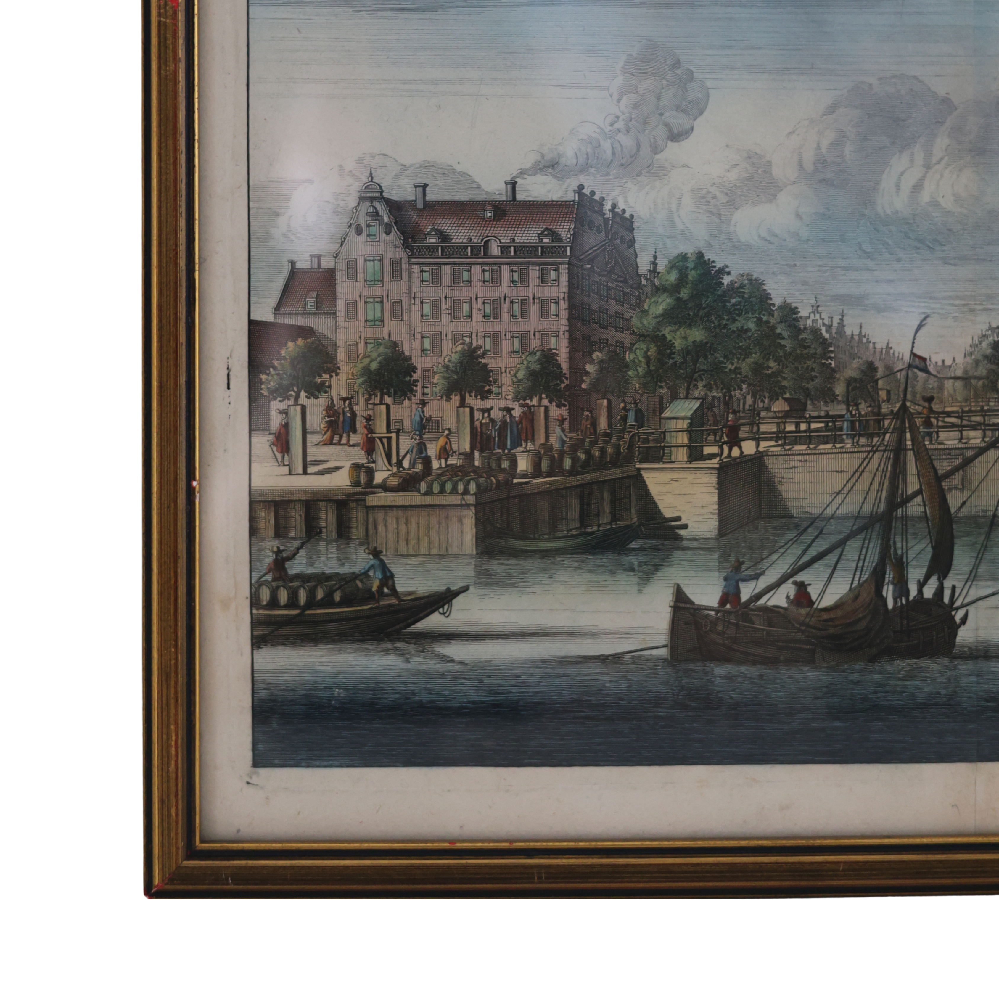 18th c. Caspar Commelin Amsterdam Engraving – Montelbaanstoren & Harbor View