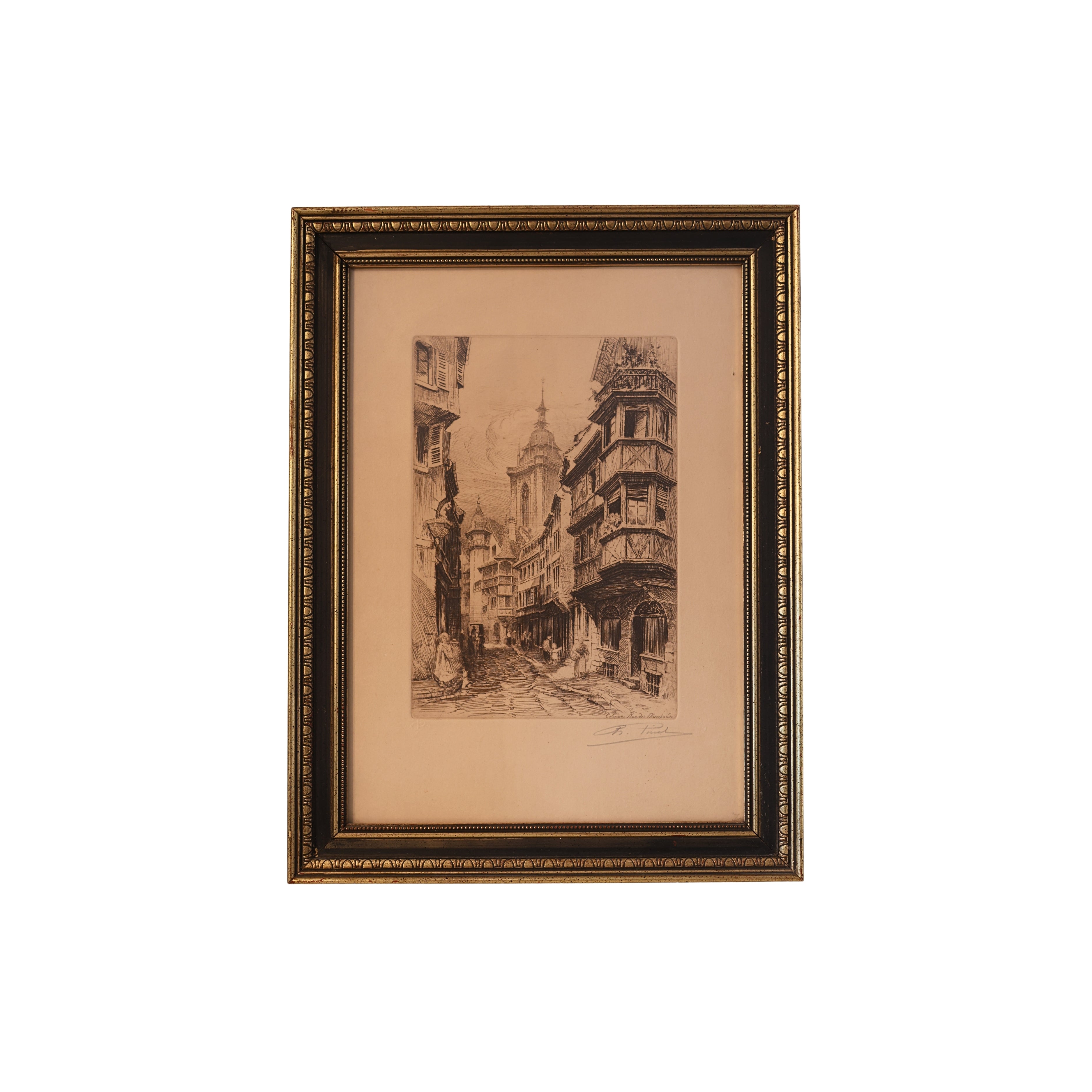Architectural Etching — “Rue des Marchands, Colmar” by Charles Pinet (1867-1932)