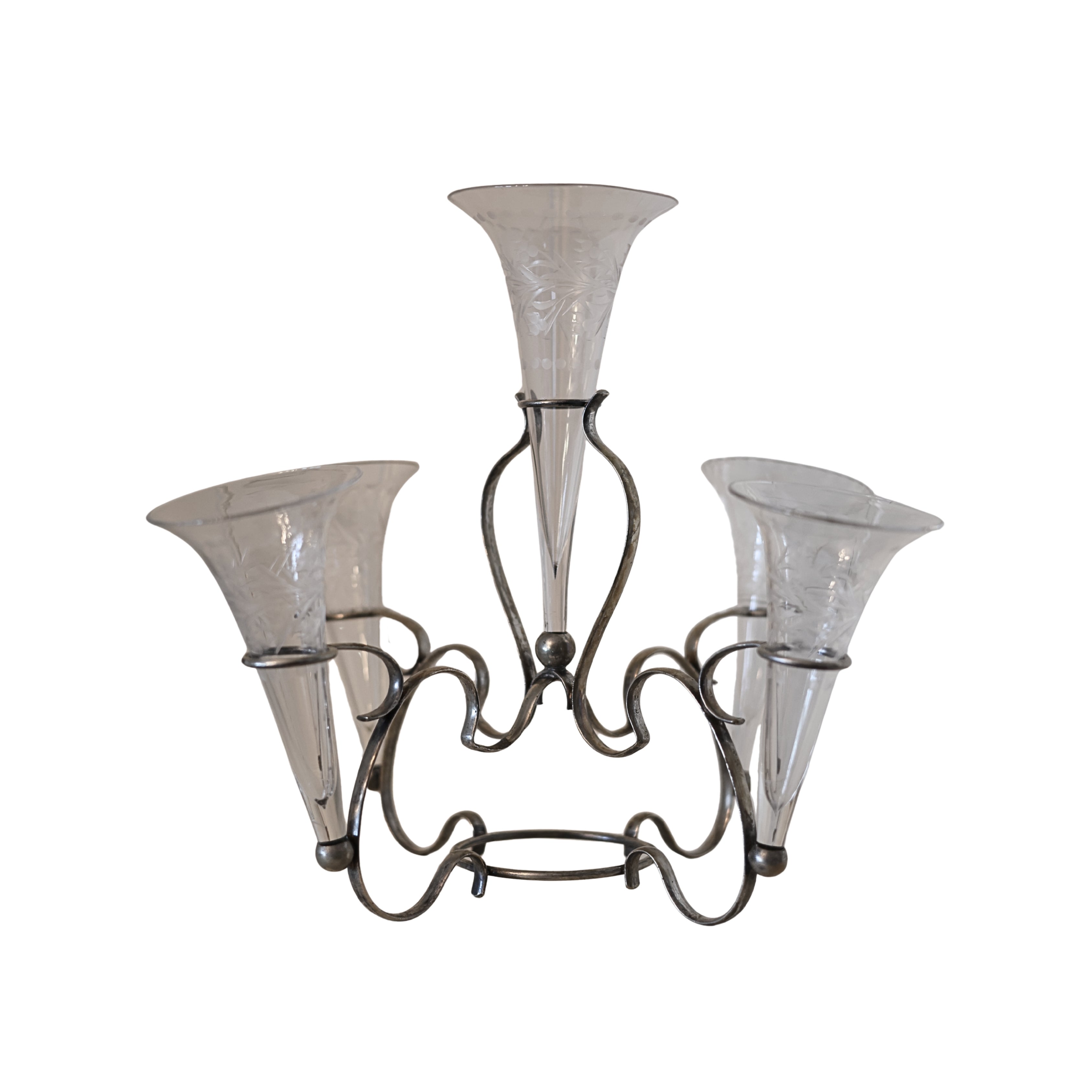 Epergne with Etched Glass Trumpets