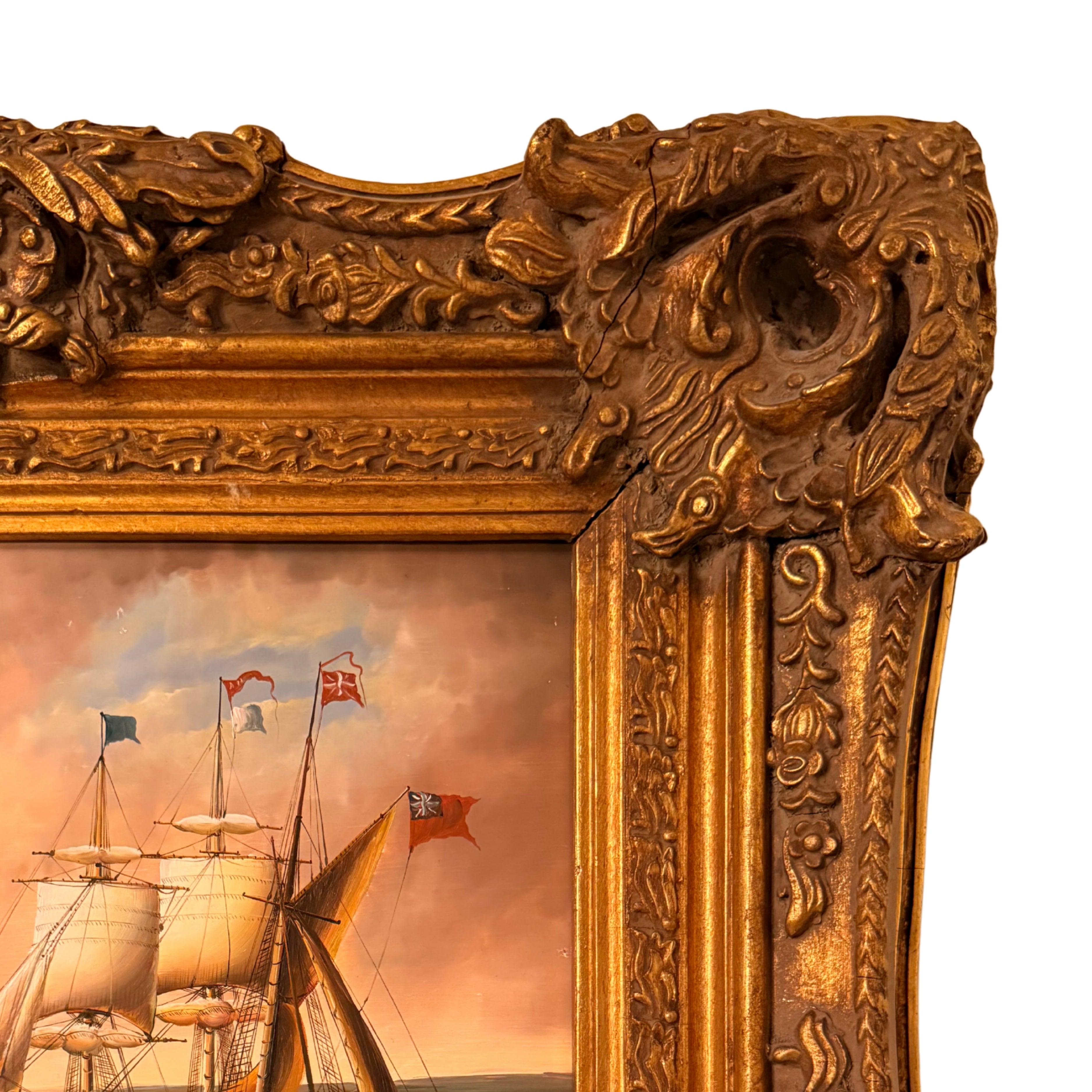 Maritime Oil Painting — Ships in Heavy Seas