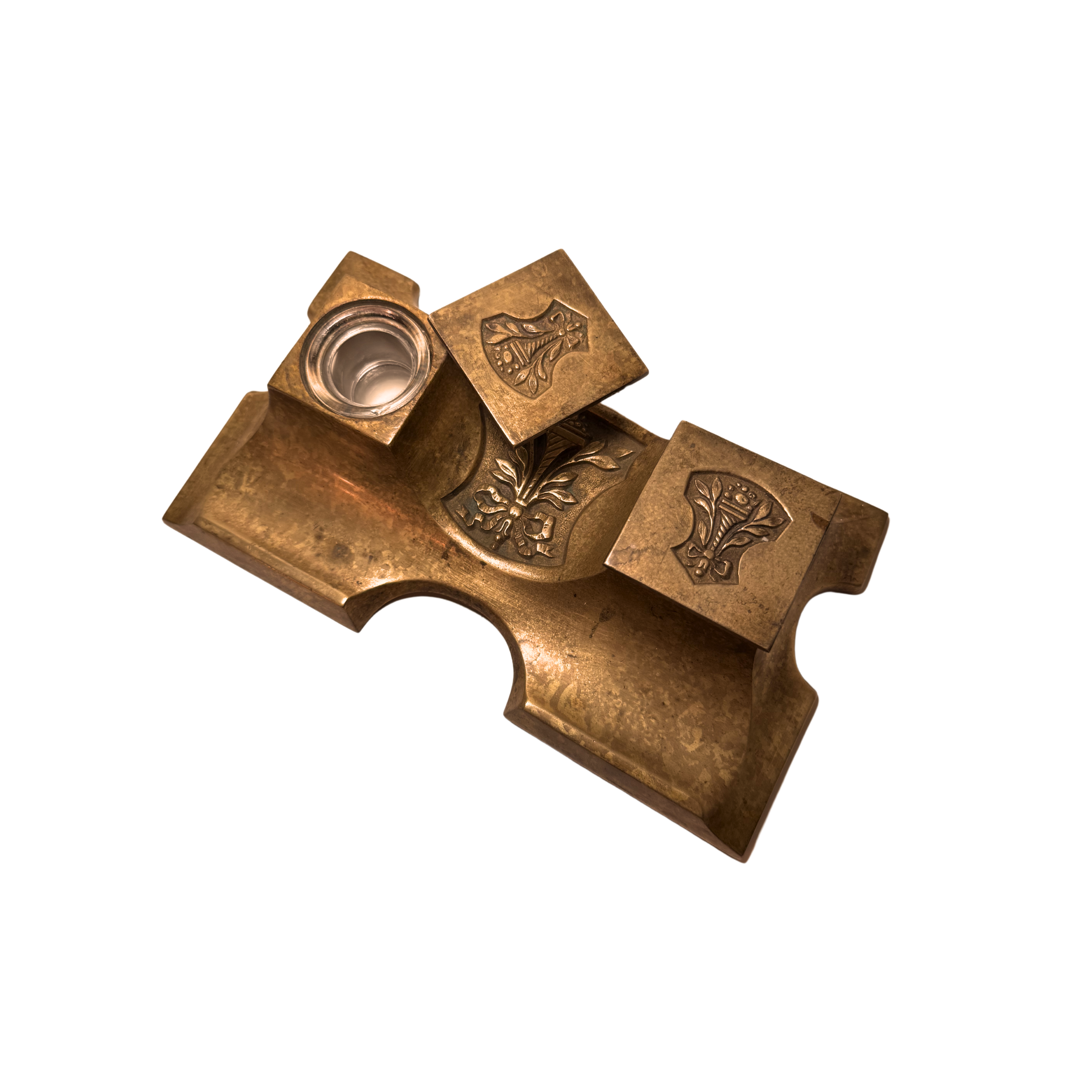 Art Nouveau Brass Swivel Inkwell