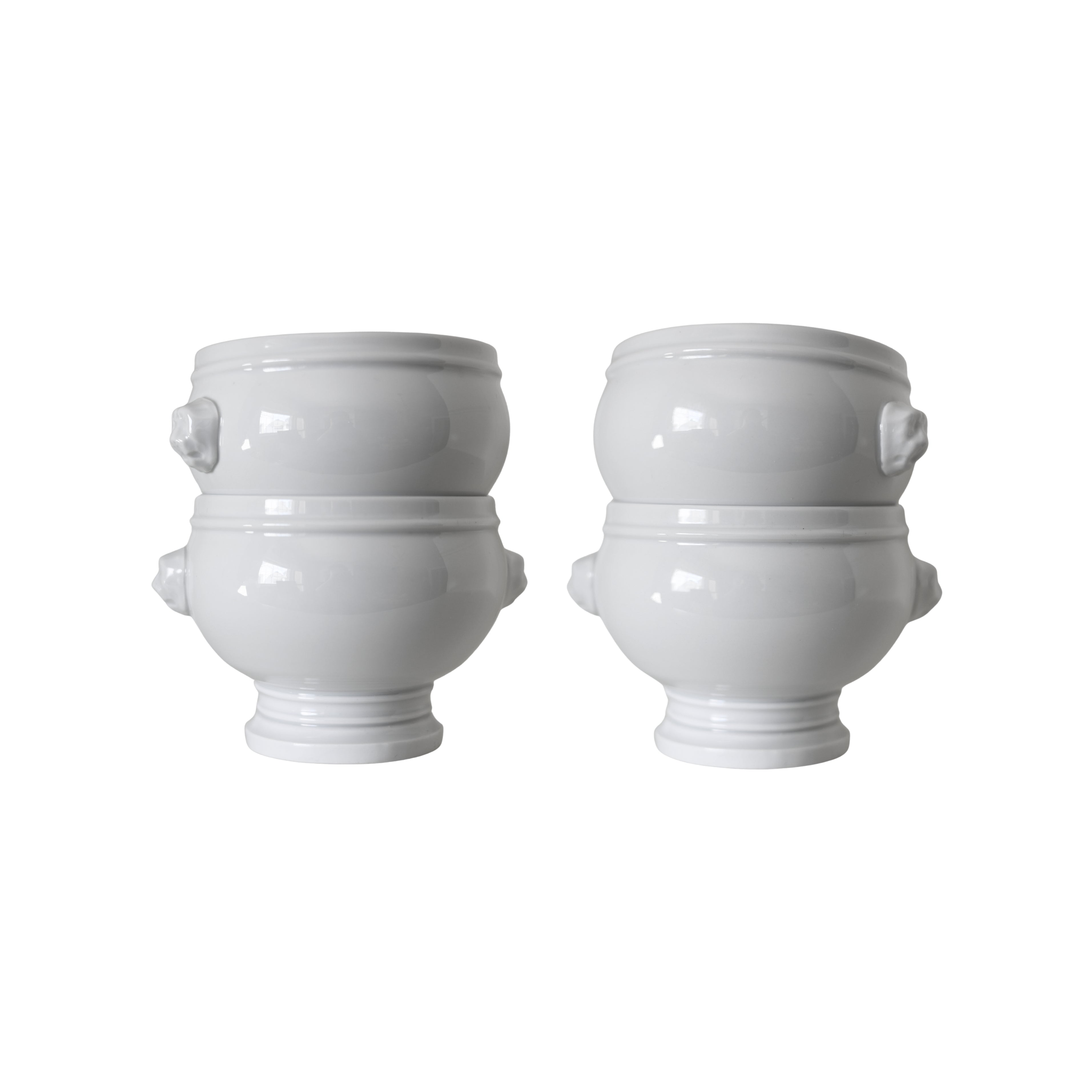 French Pillivuyt Lion Head Porcelain Soup Bowls