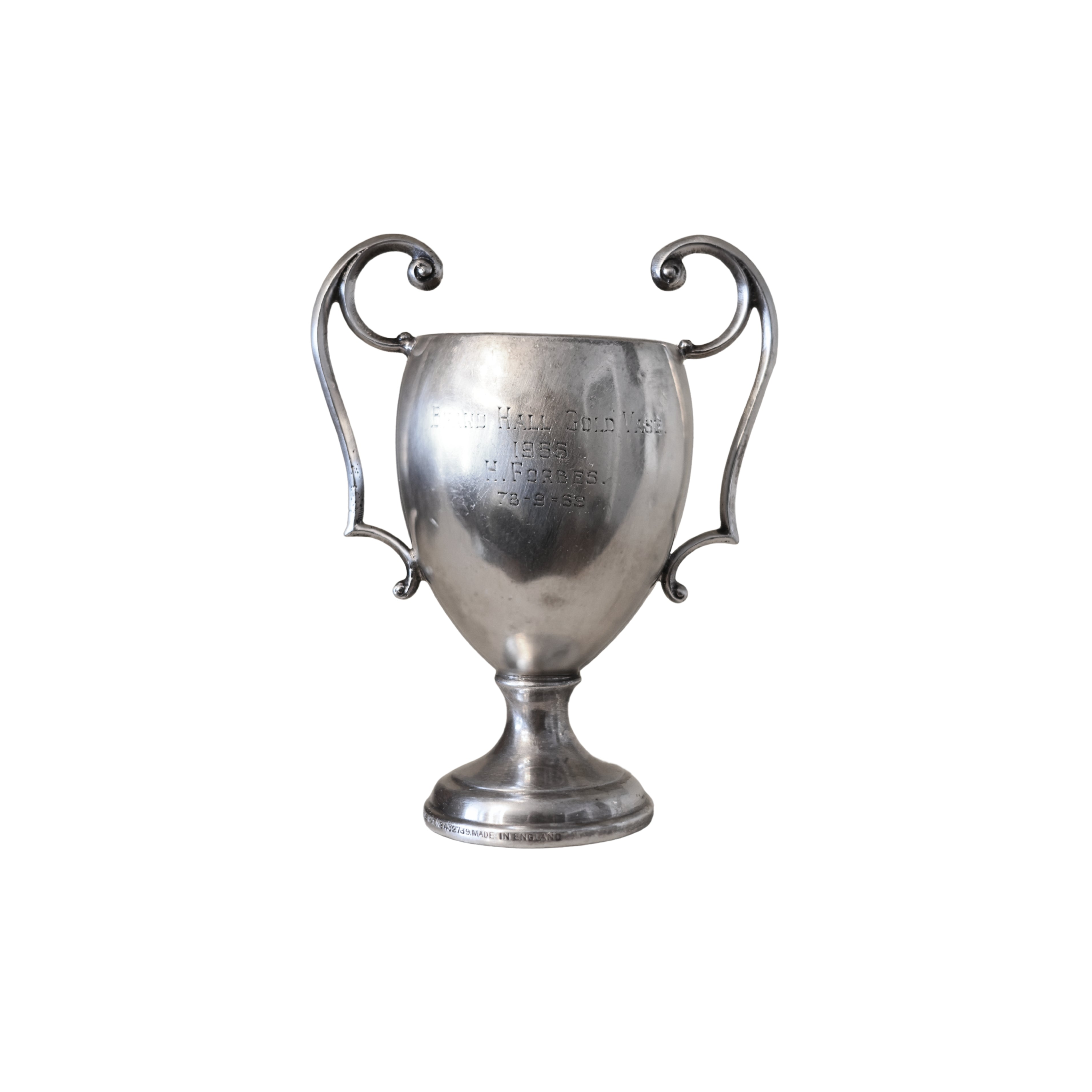 c. 1955 English Silver Plate Golf Trophy Cup — "Brand Hall Gold Vase, H. Forbes"