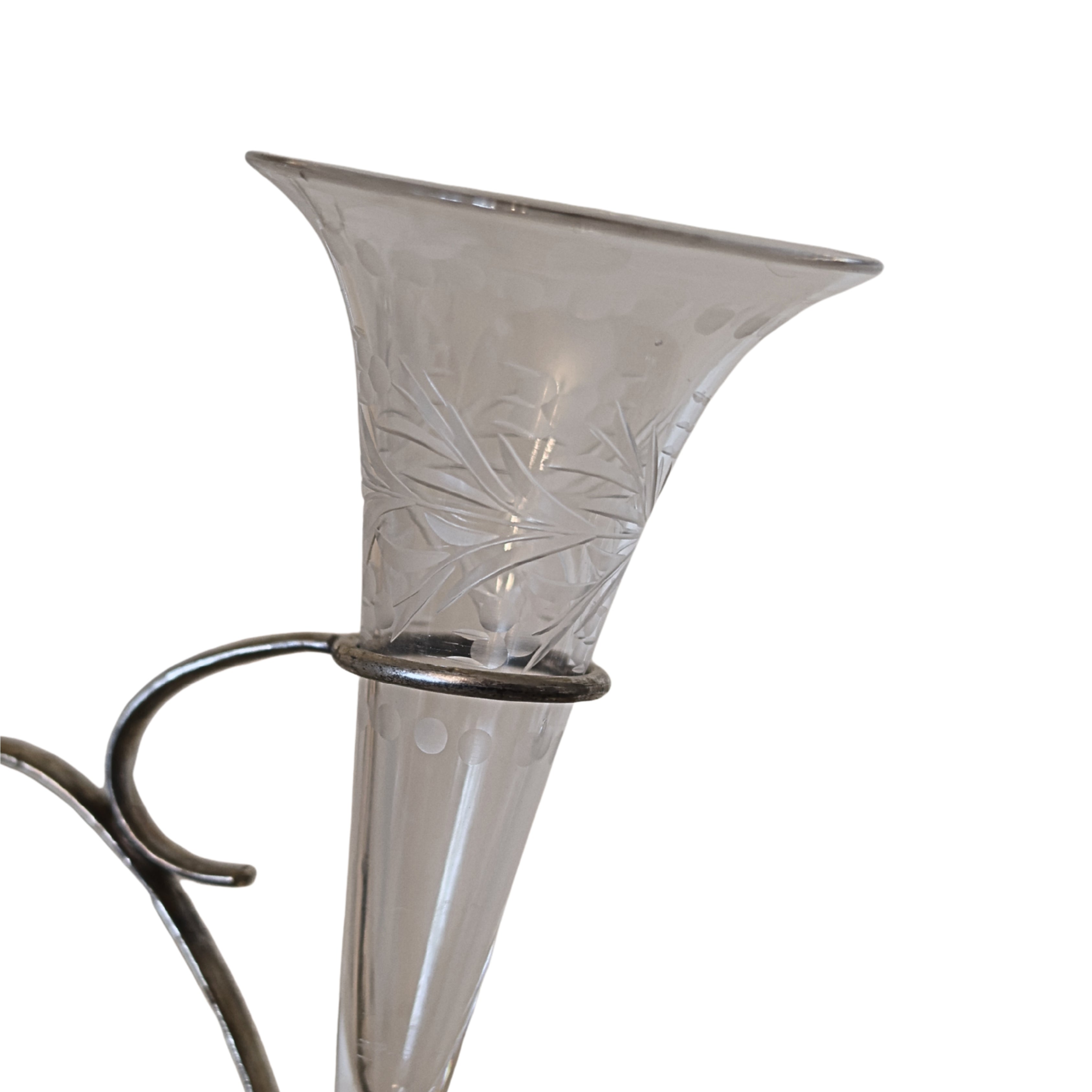 Epergne with Etched Glass Trumpets