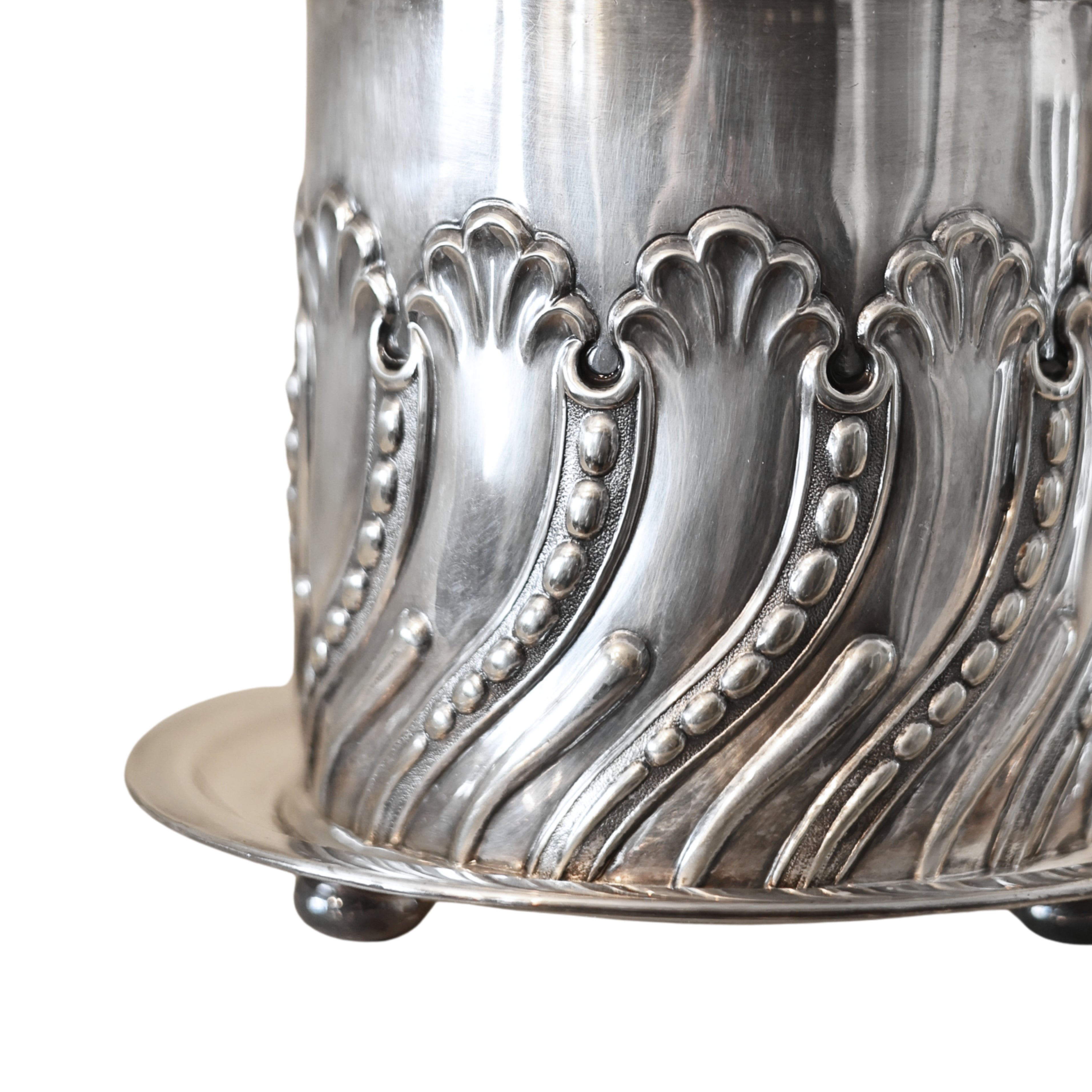 Biscuit Barrel with Repoussé Scroll Motif