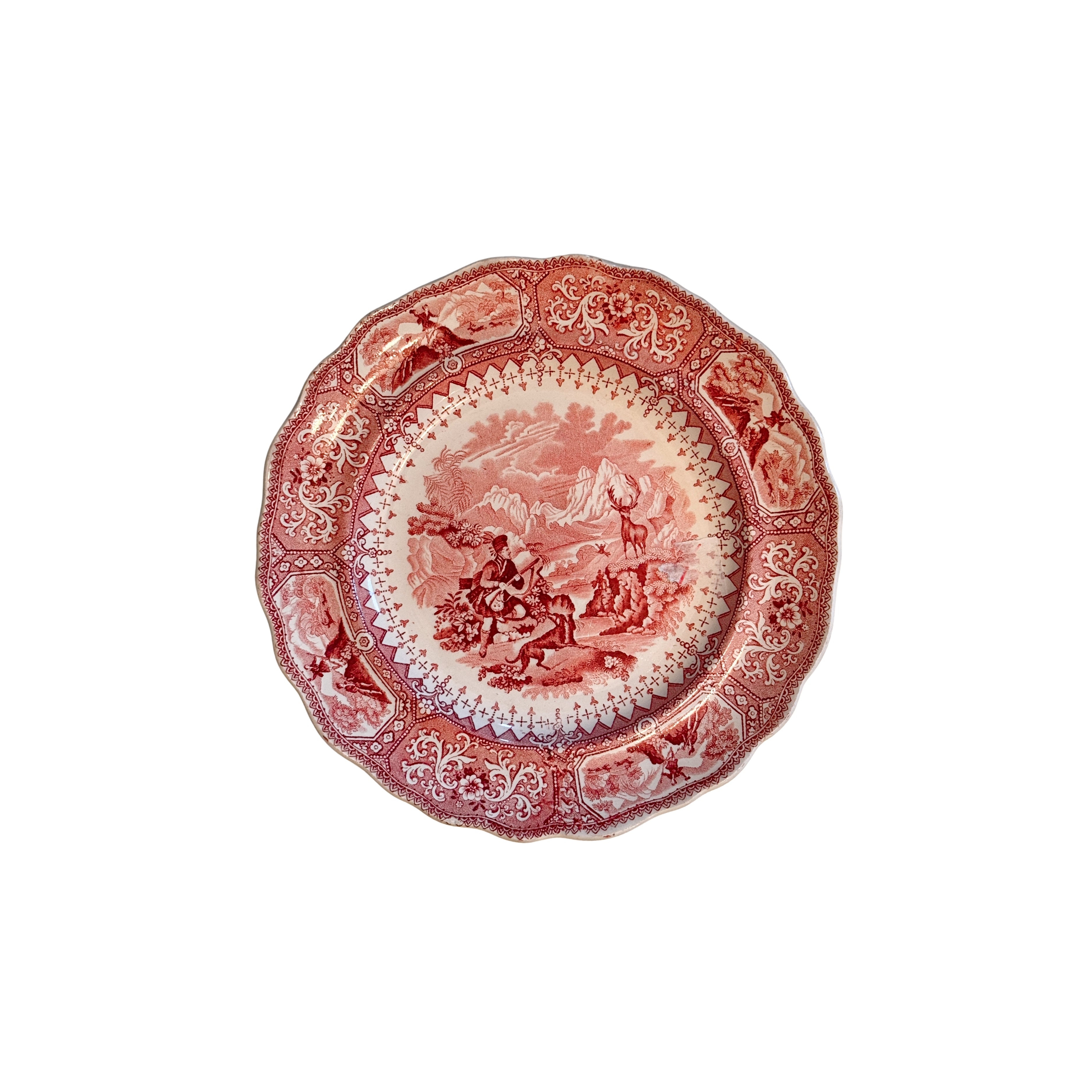 “Caledonia” Scottish Hunt Scene Transferware Plate by William Adams & Sons