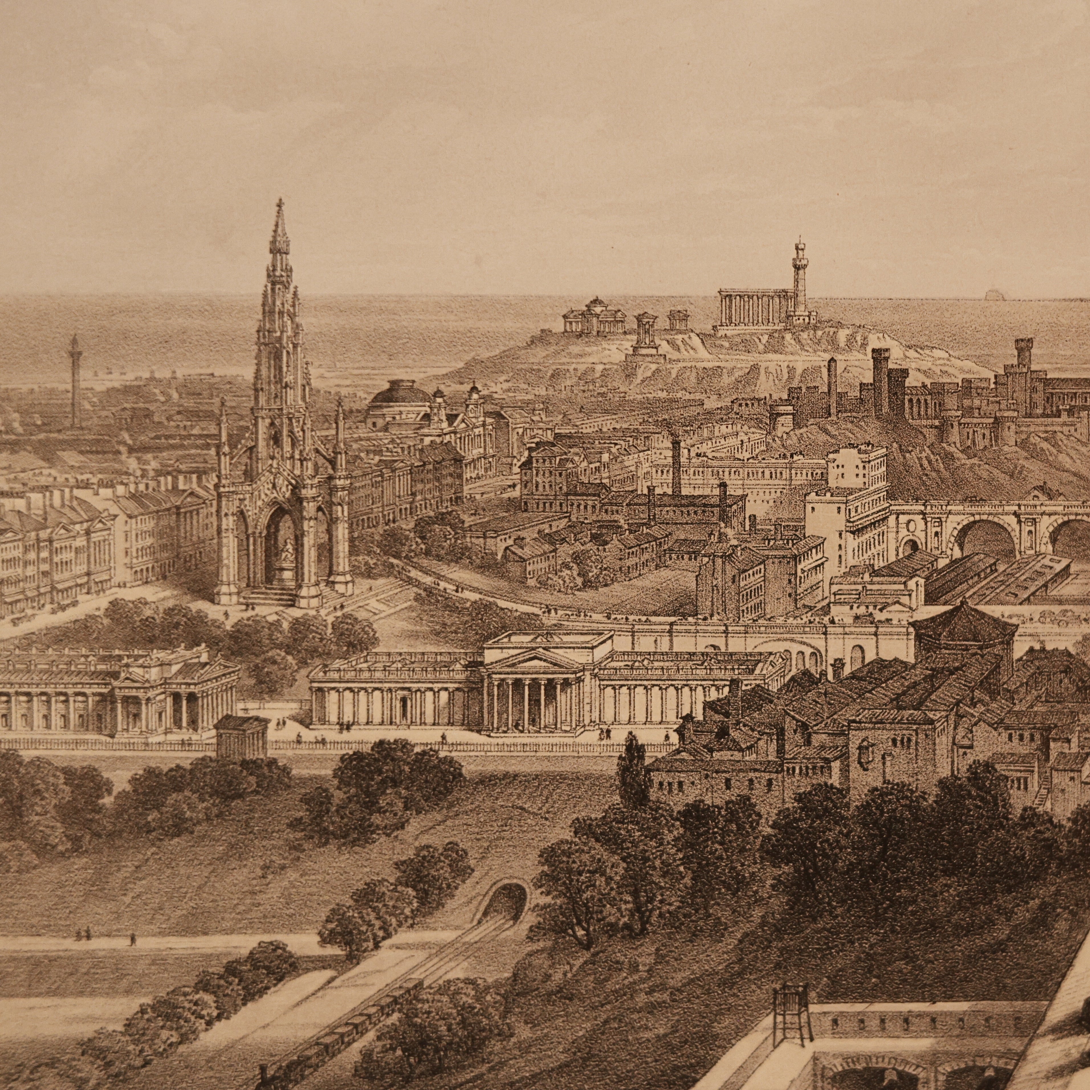 19th c. Lithograph — View from Edinburgh Castle