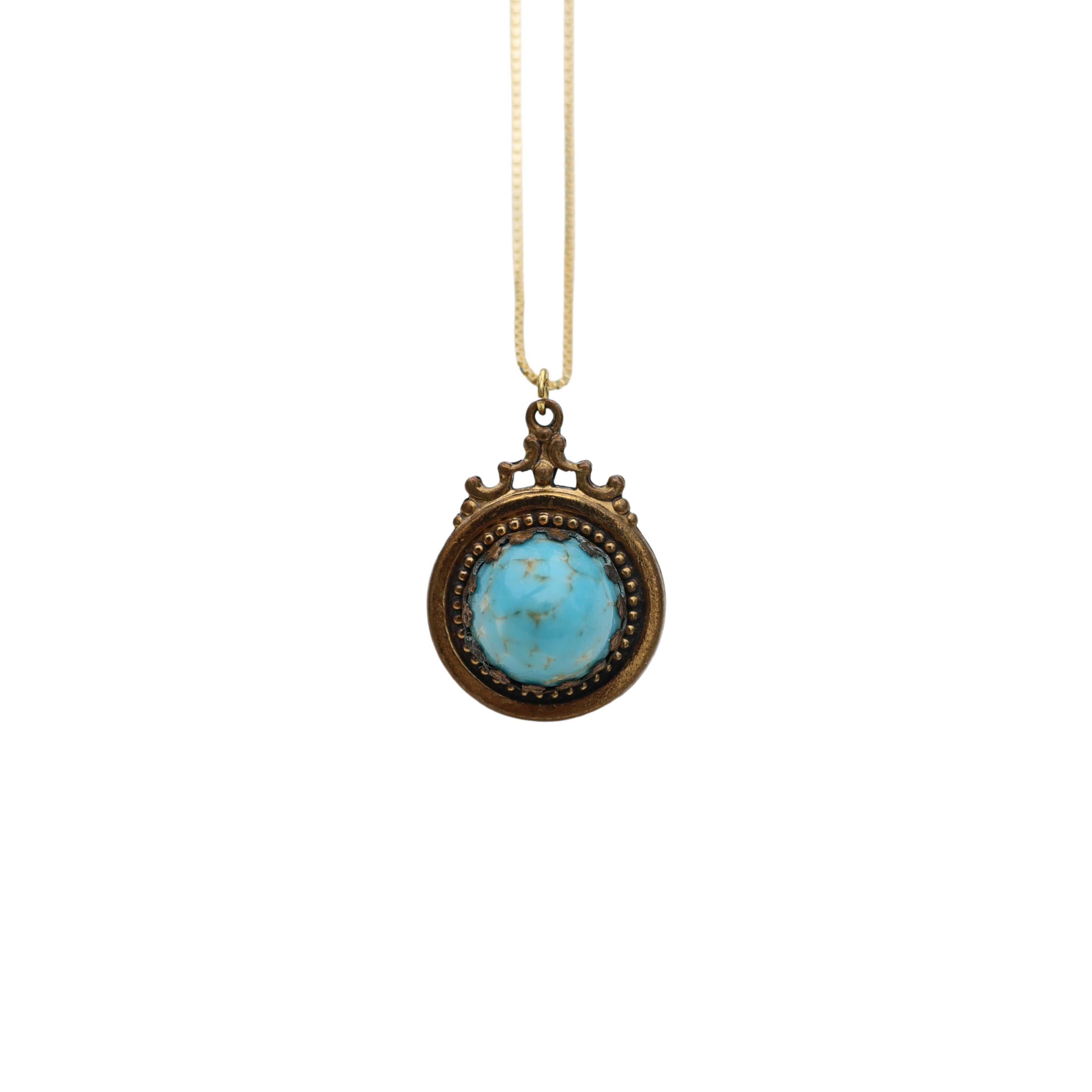 Turquoise Cabochon Pendant on 18k Chain