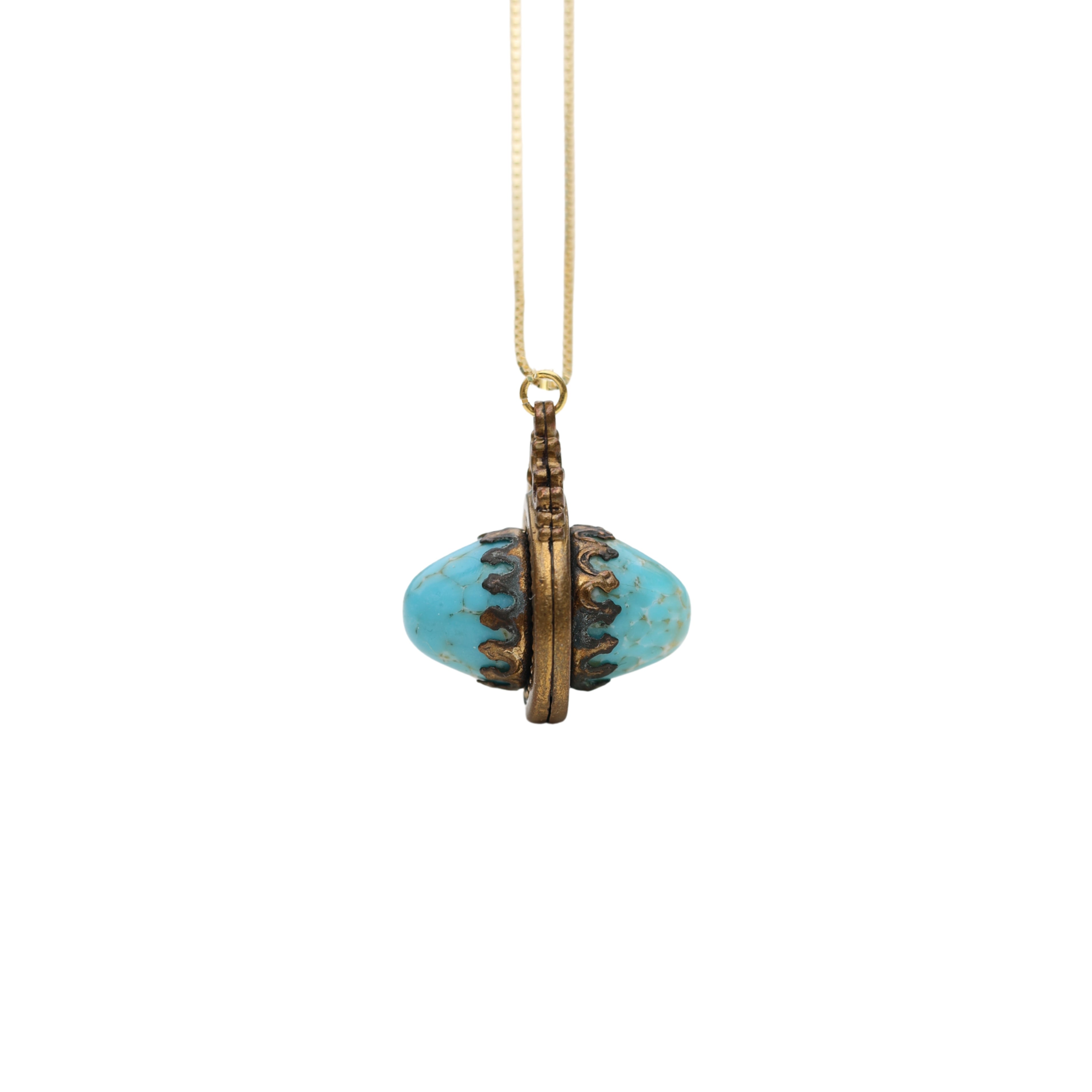 Turquoise Cabochon Pendant on 18k Chain