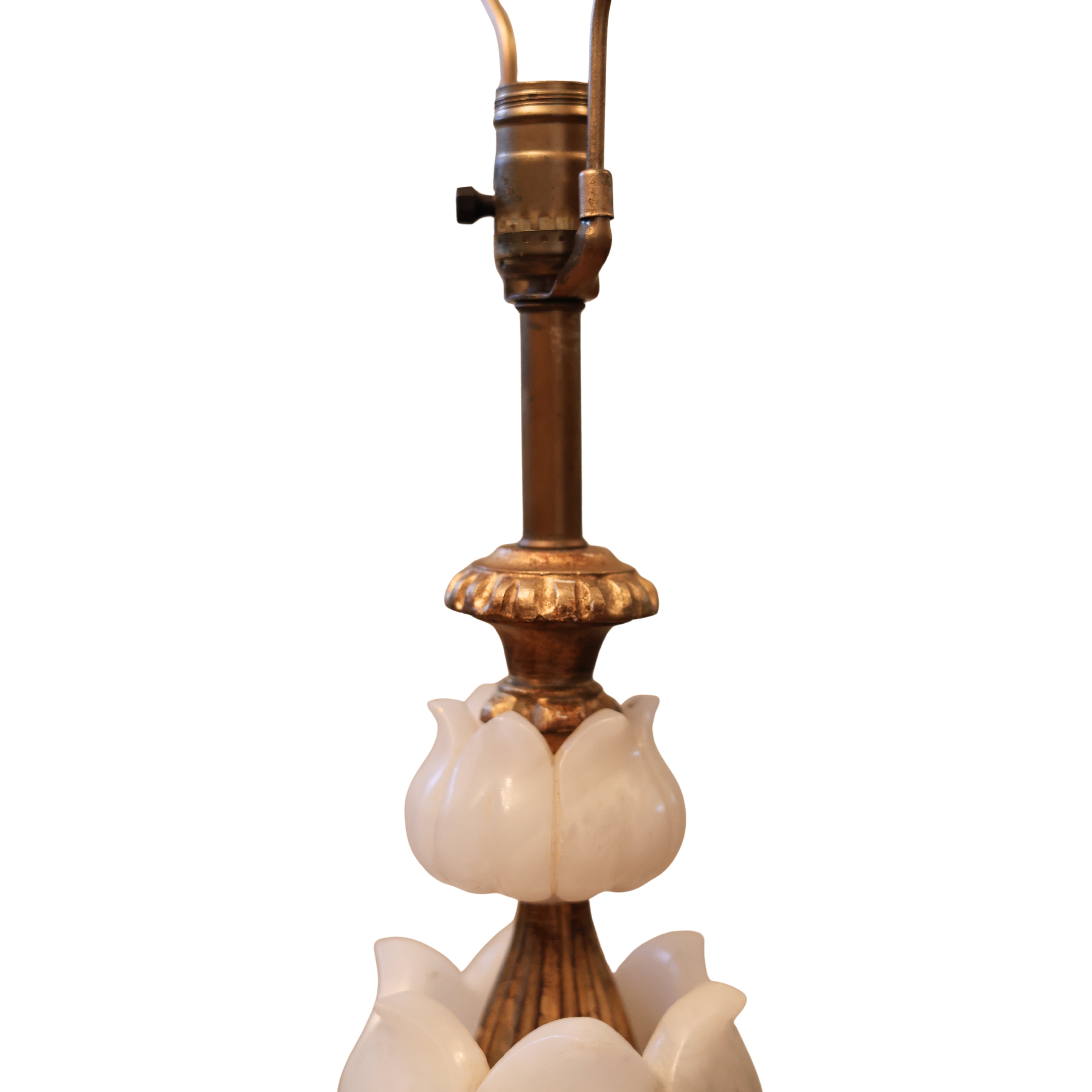 Carved Italian Alabaster and Wood Lotus Lamp