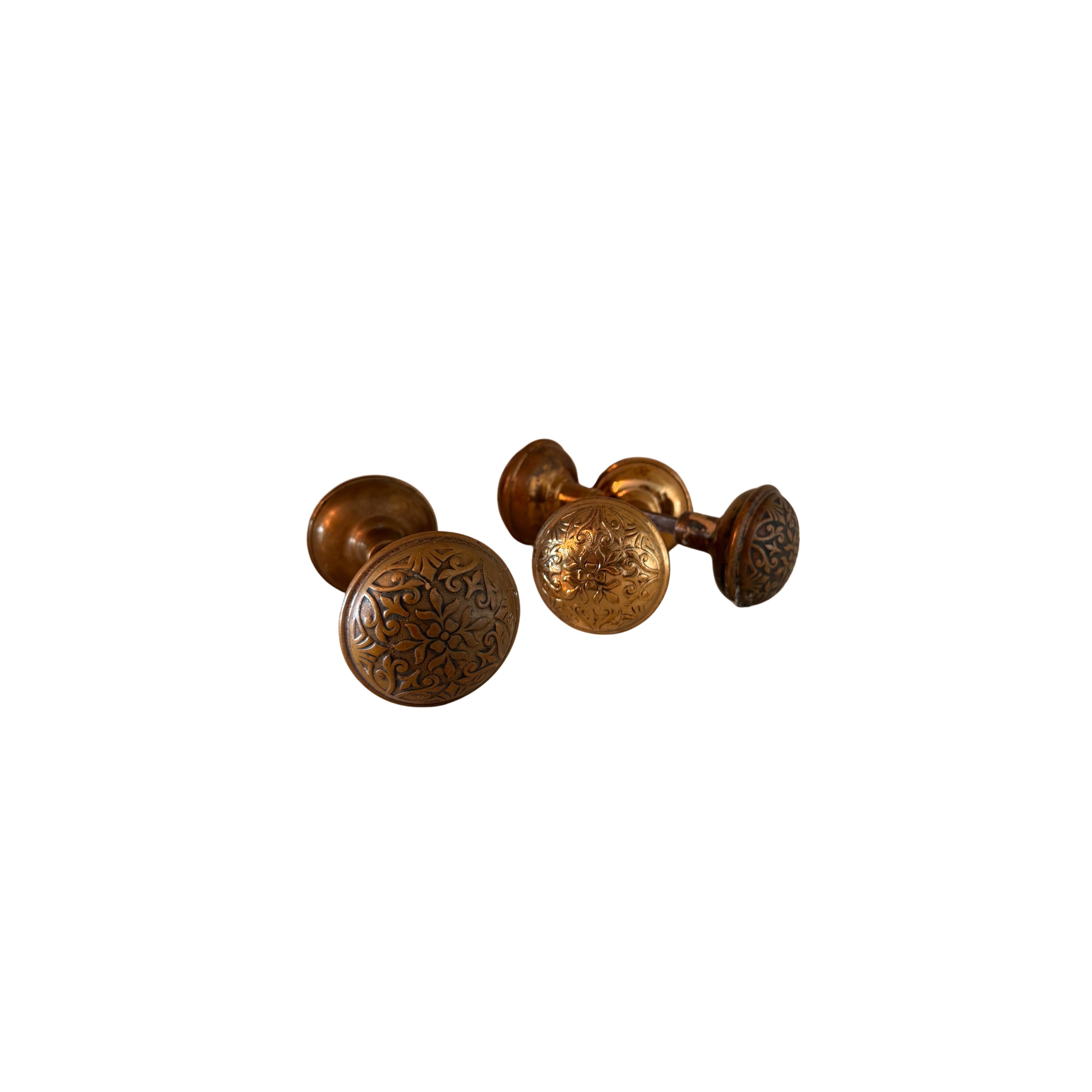 Embossed Brass Door Knob Trio