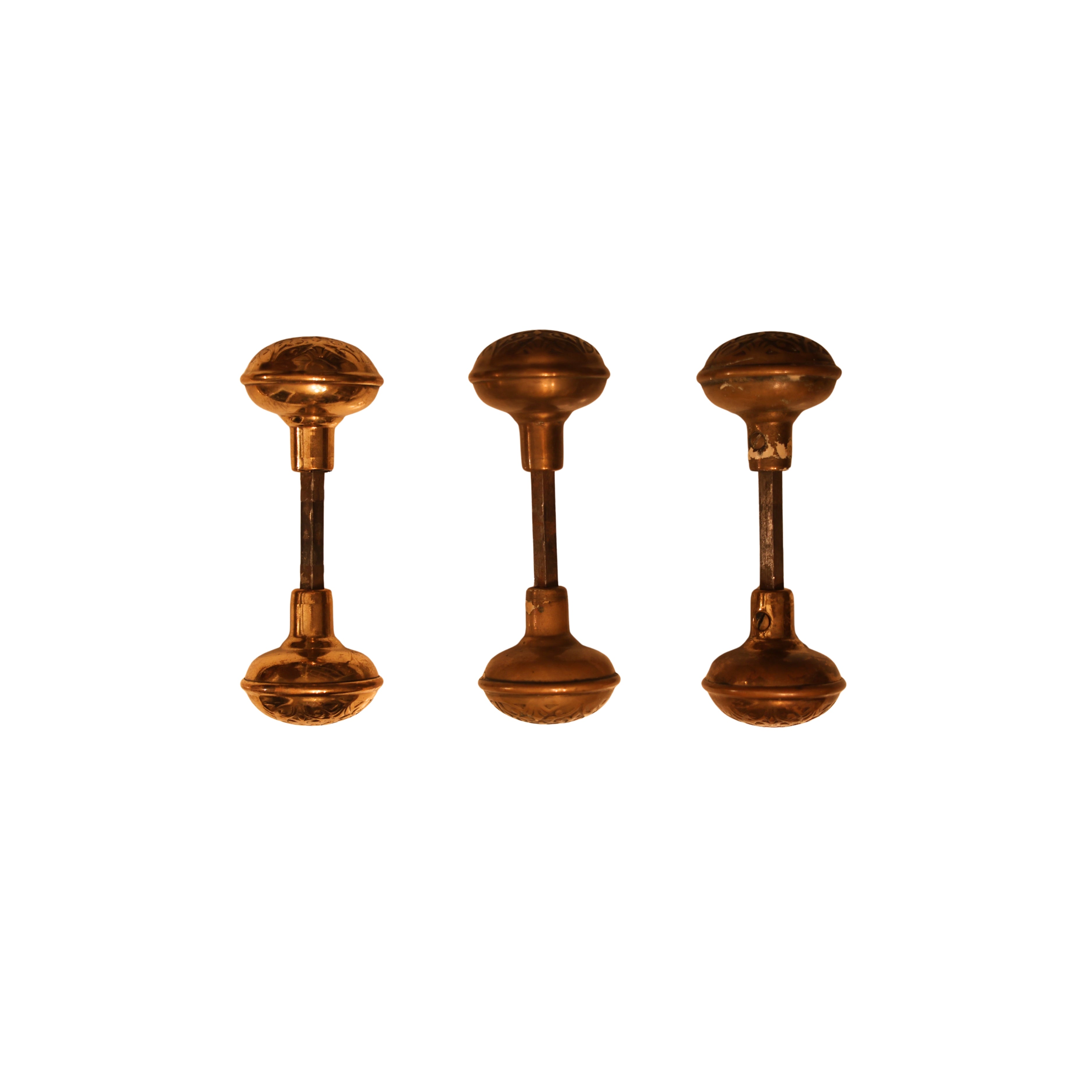 Embossed Brass Door Knob Trio