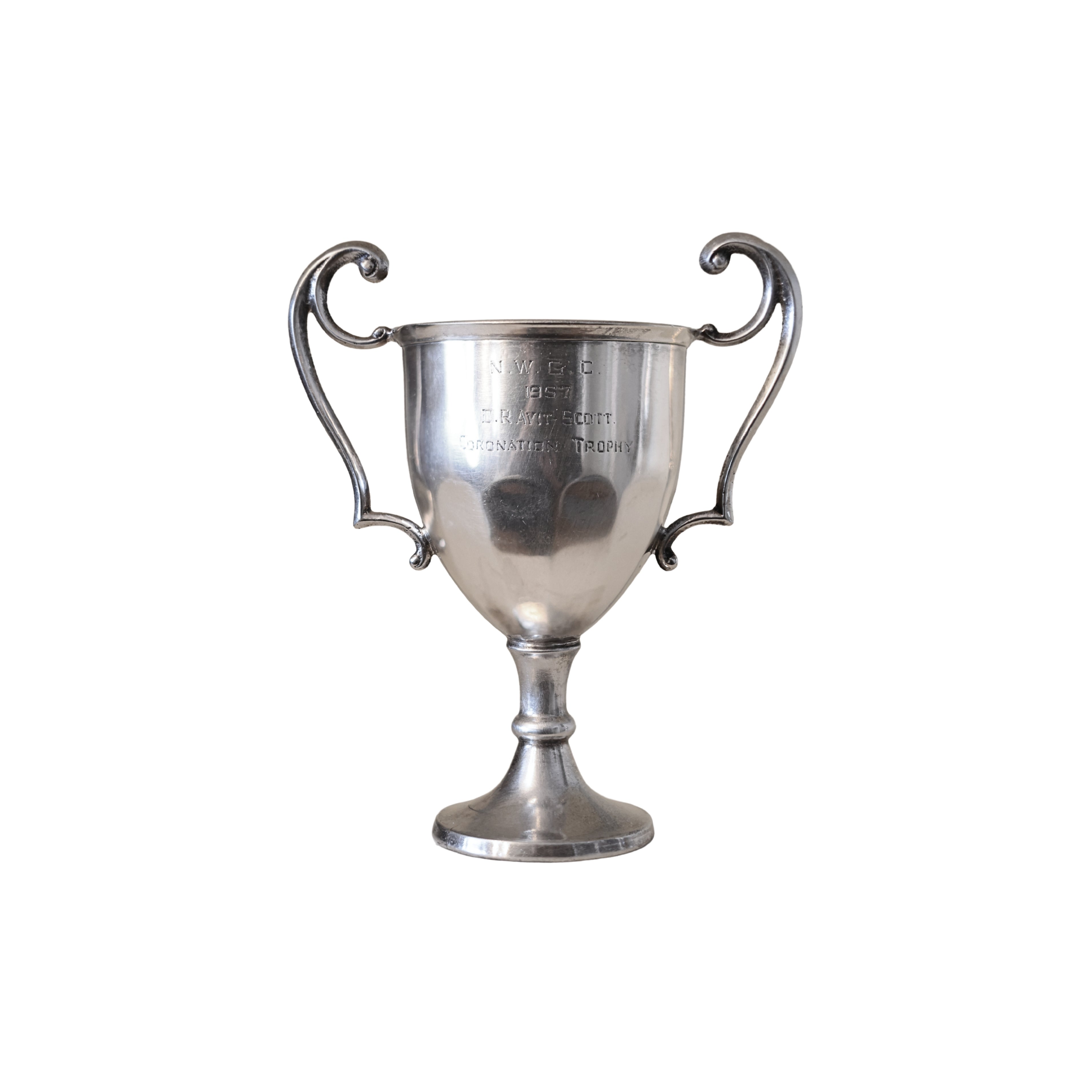 c. 1957 English Silver Plate Golf Trophy Cup — "N.W.G.C.", Coronation Trophy, D. Ravit Scott"