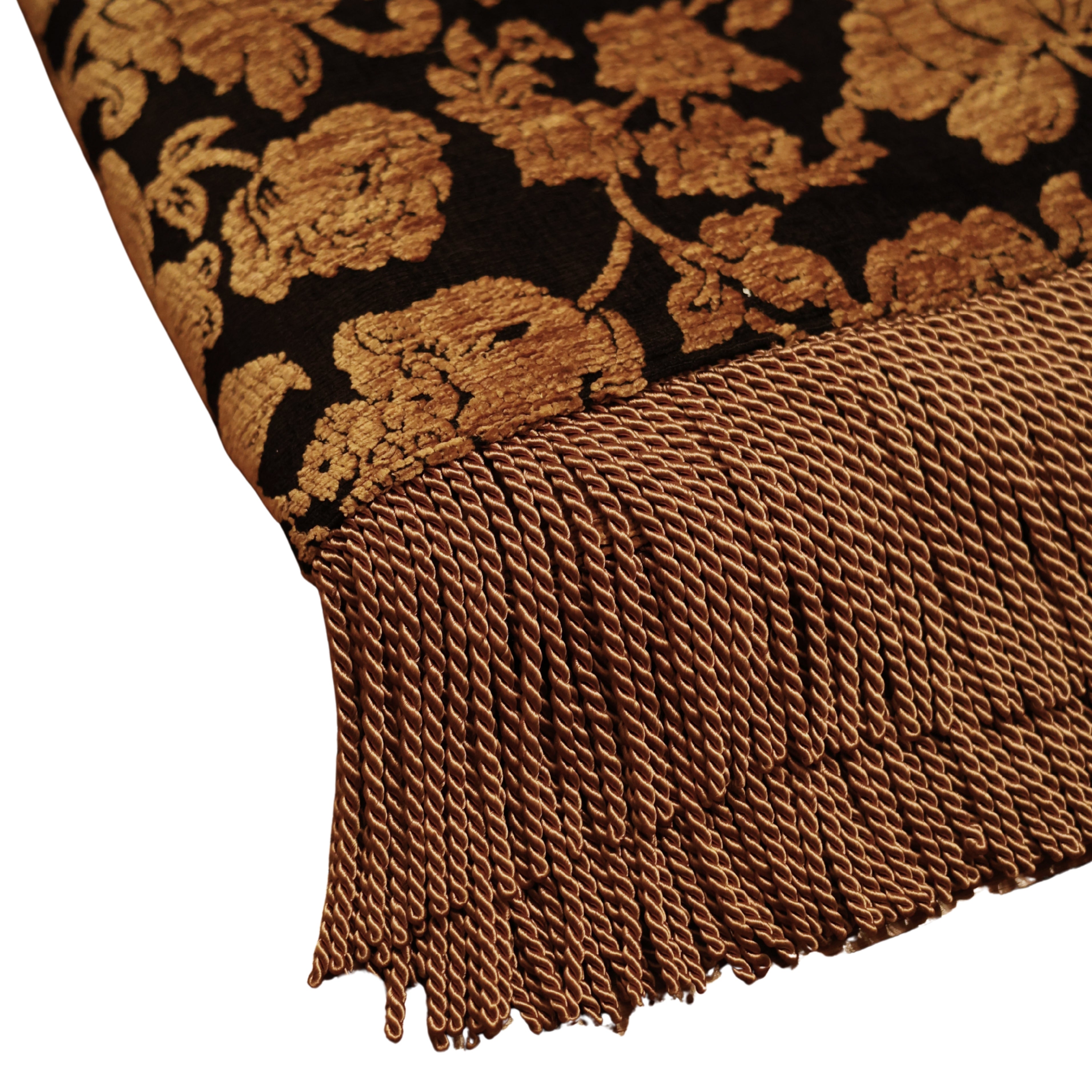 Reversible Damask Table Throw with Bullion Fringe