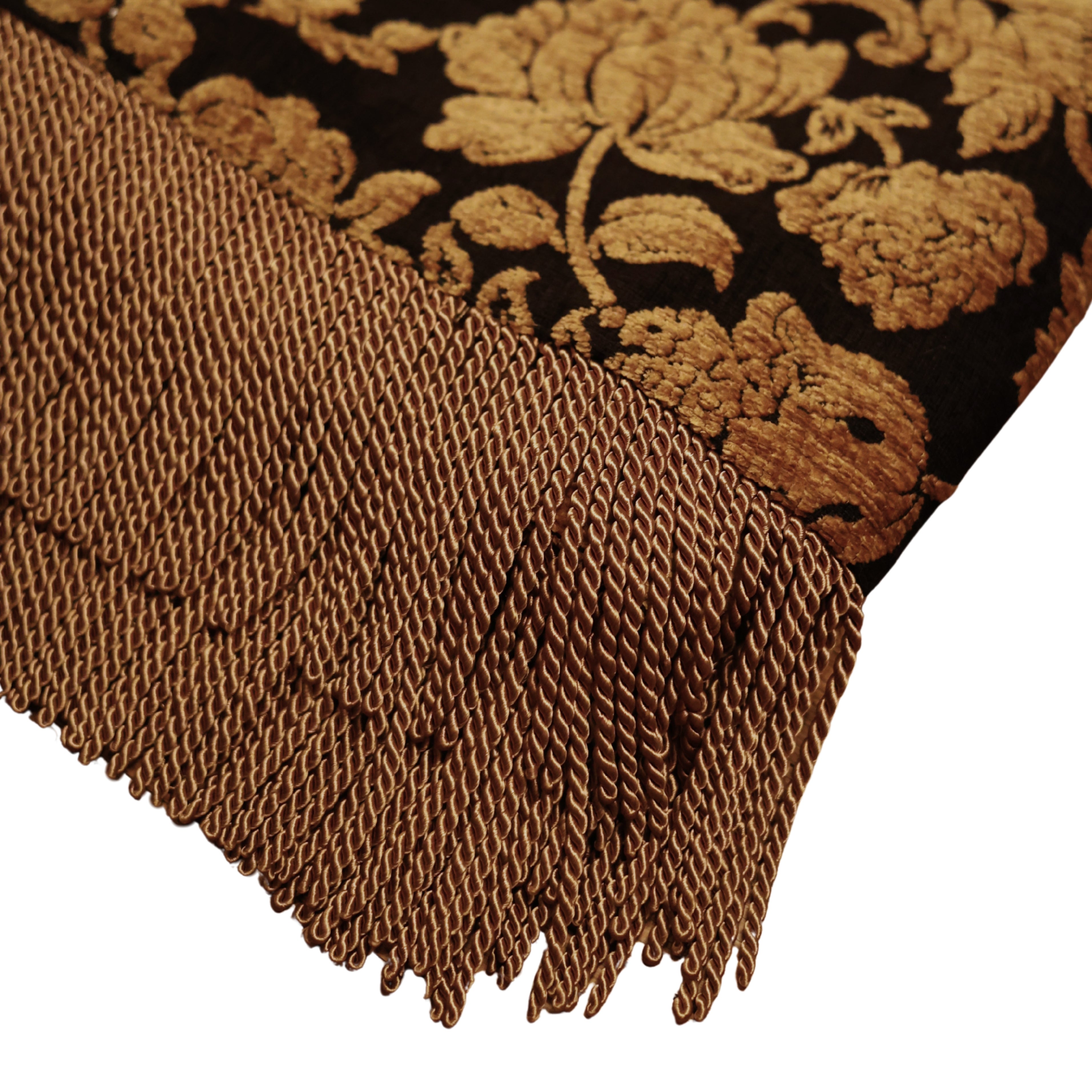 Reversible Damask Table Throw with Bullion Fringe