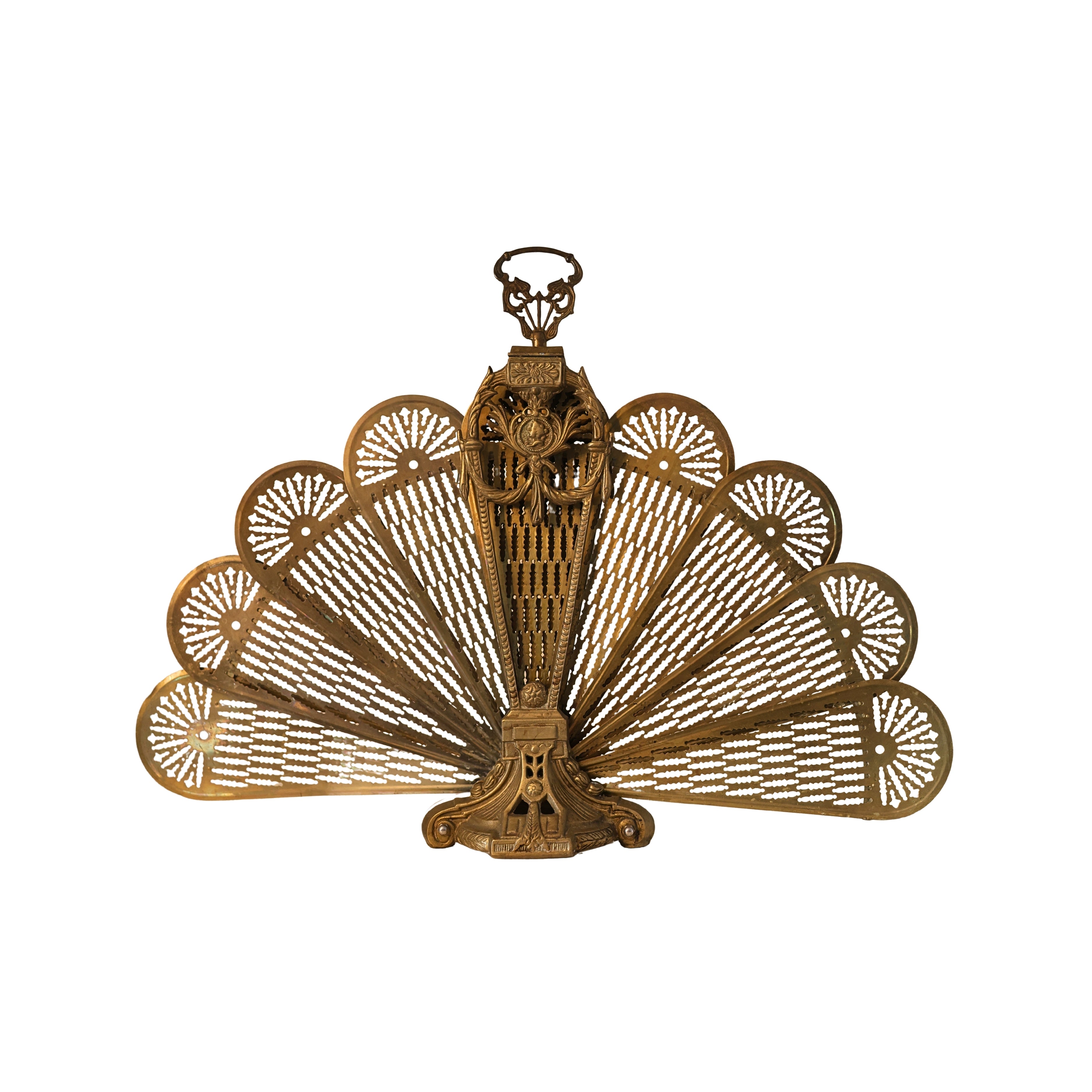Brass Folding Fire Screen with Classical Medallion