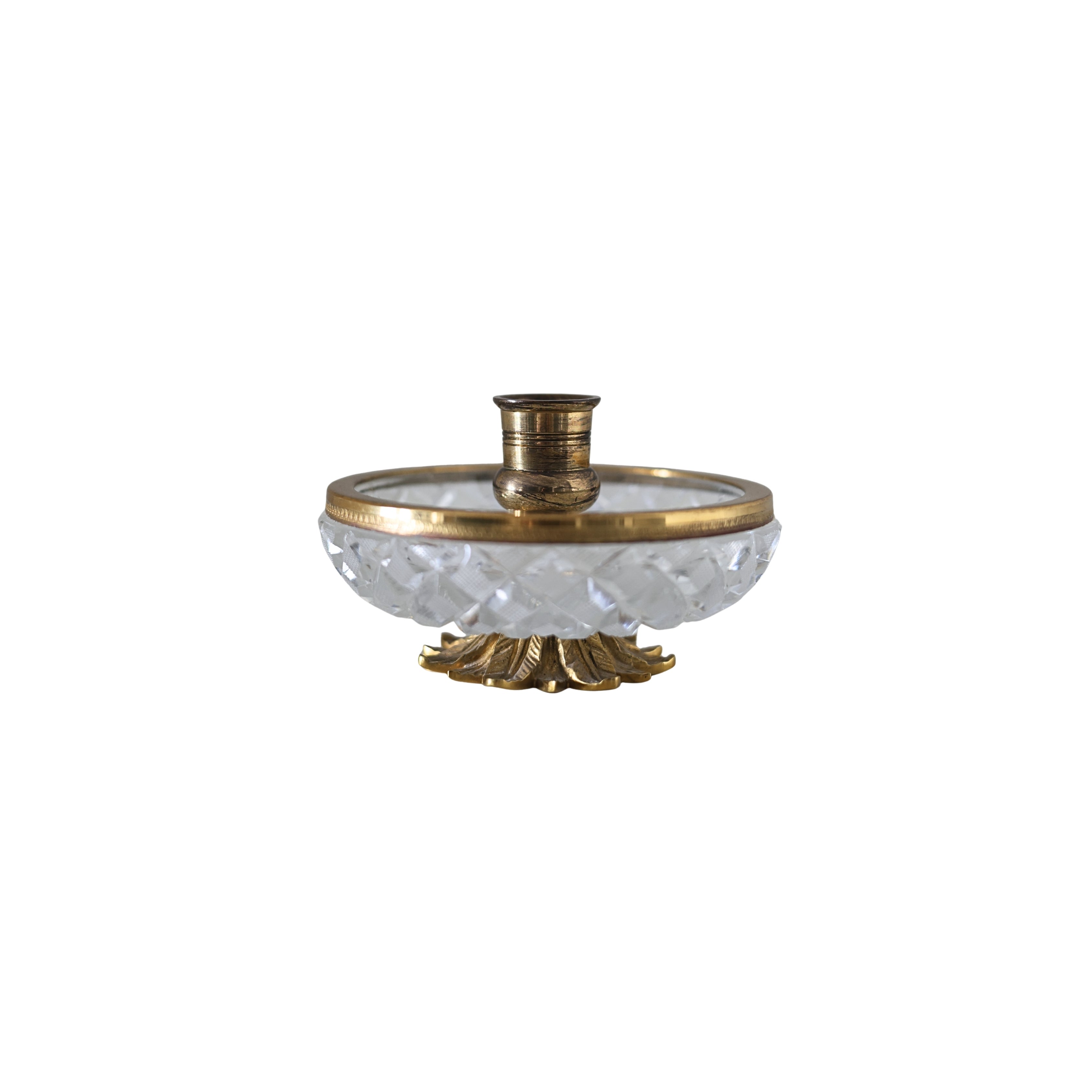 French Crystal and Brass Candlestick