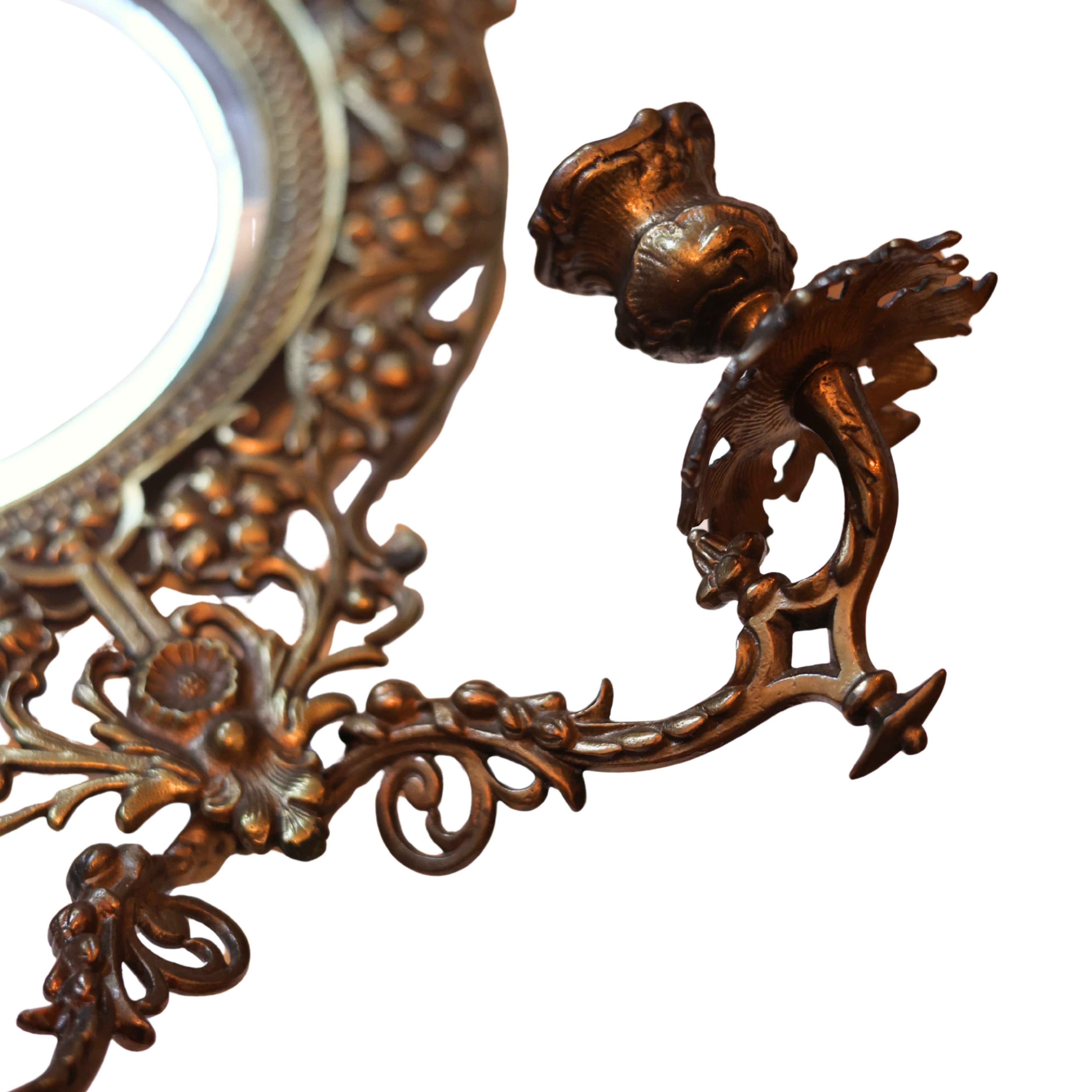 Ornate Brass Mirror with Twin Candleholders