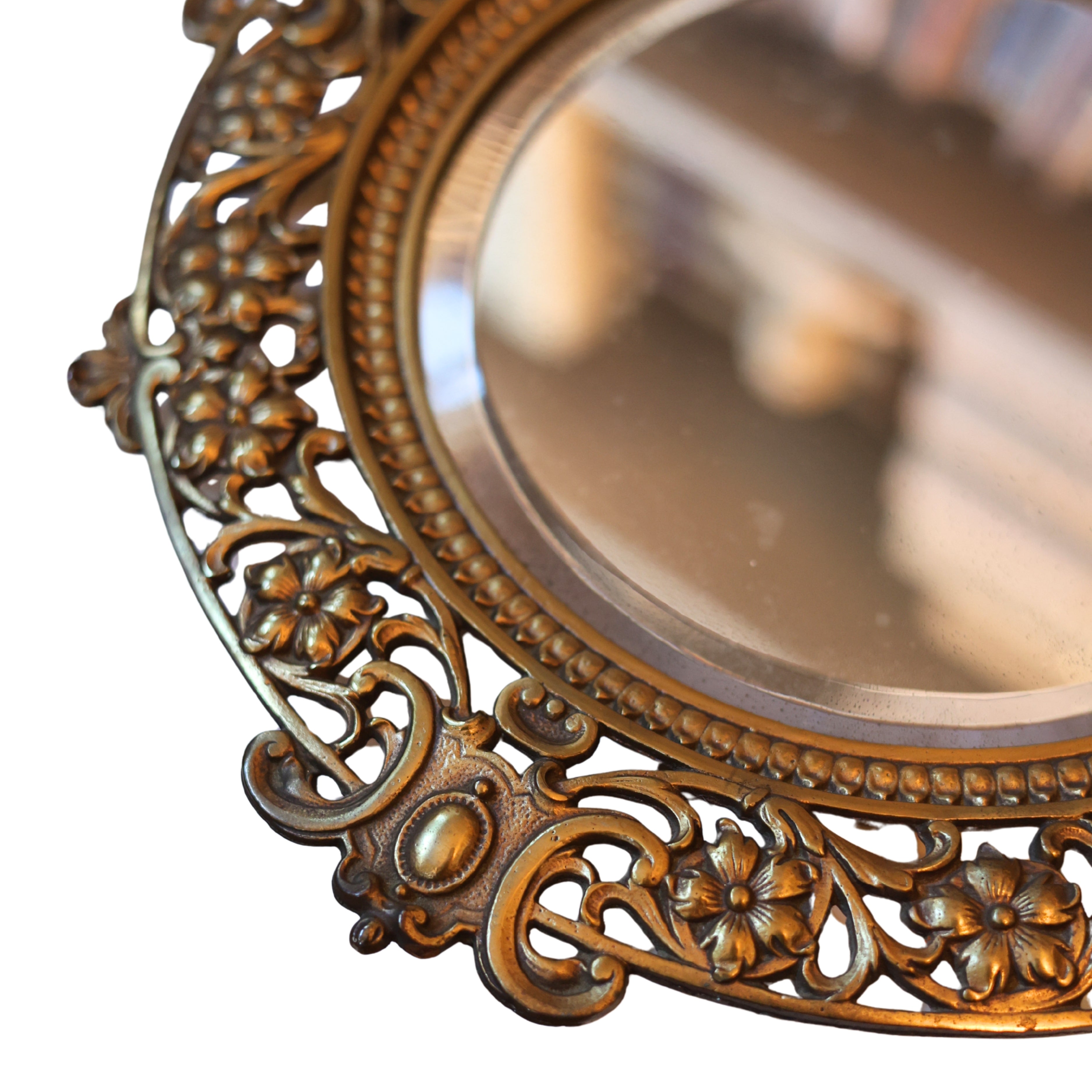 Ornate Brass Mirror with Twin Candleholders