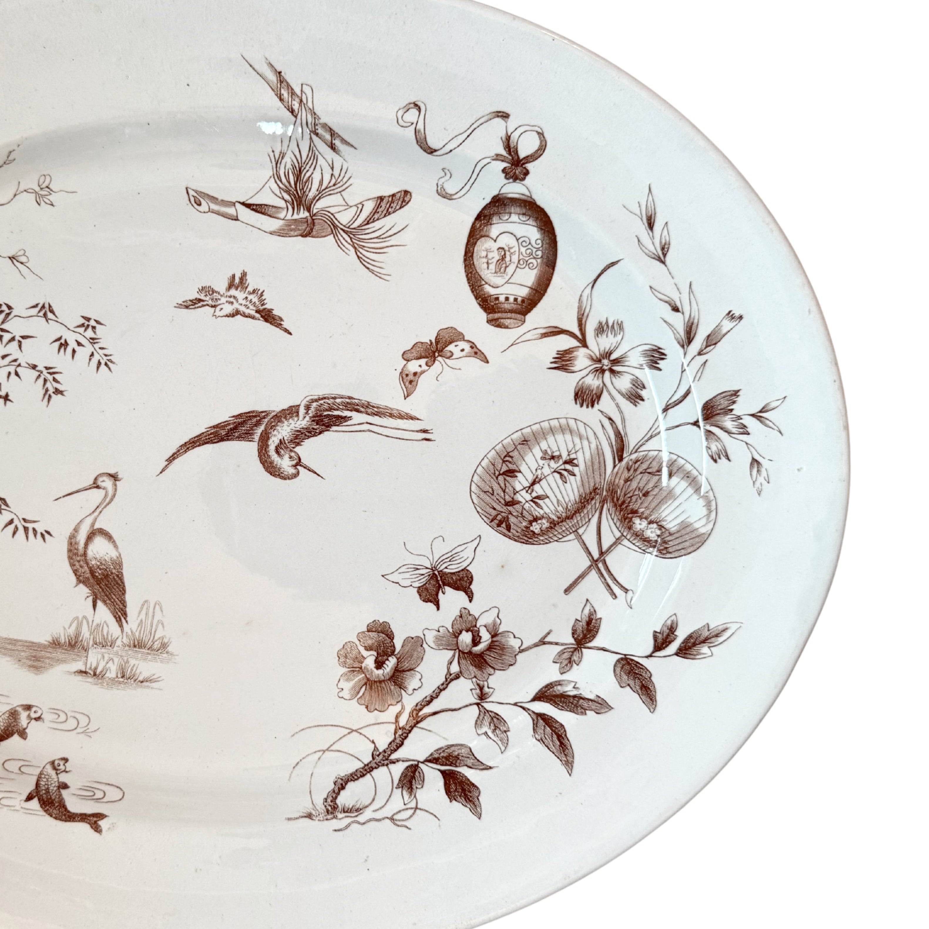 Transferware Platter with Birds and Japonisme Motifs