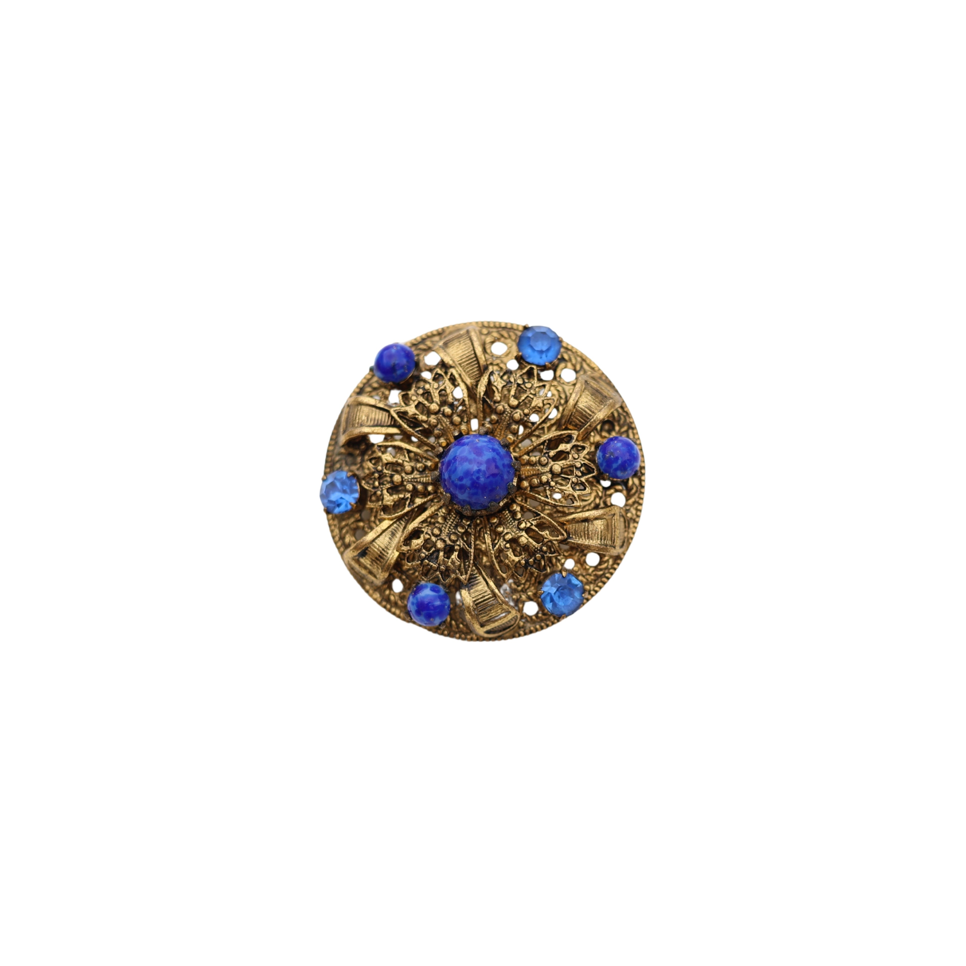 Blue Cabochon Filigree Brooch