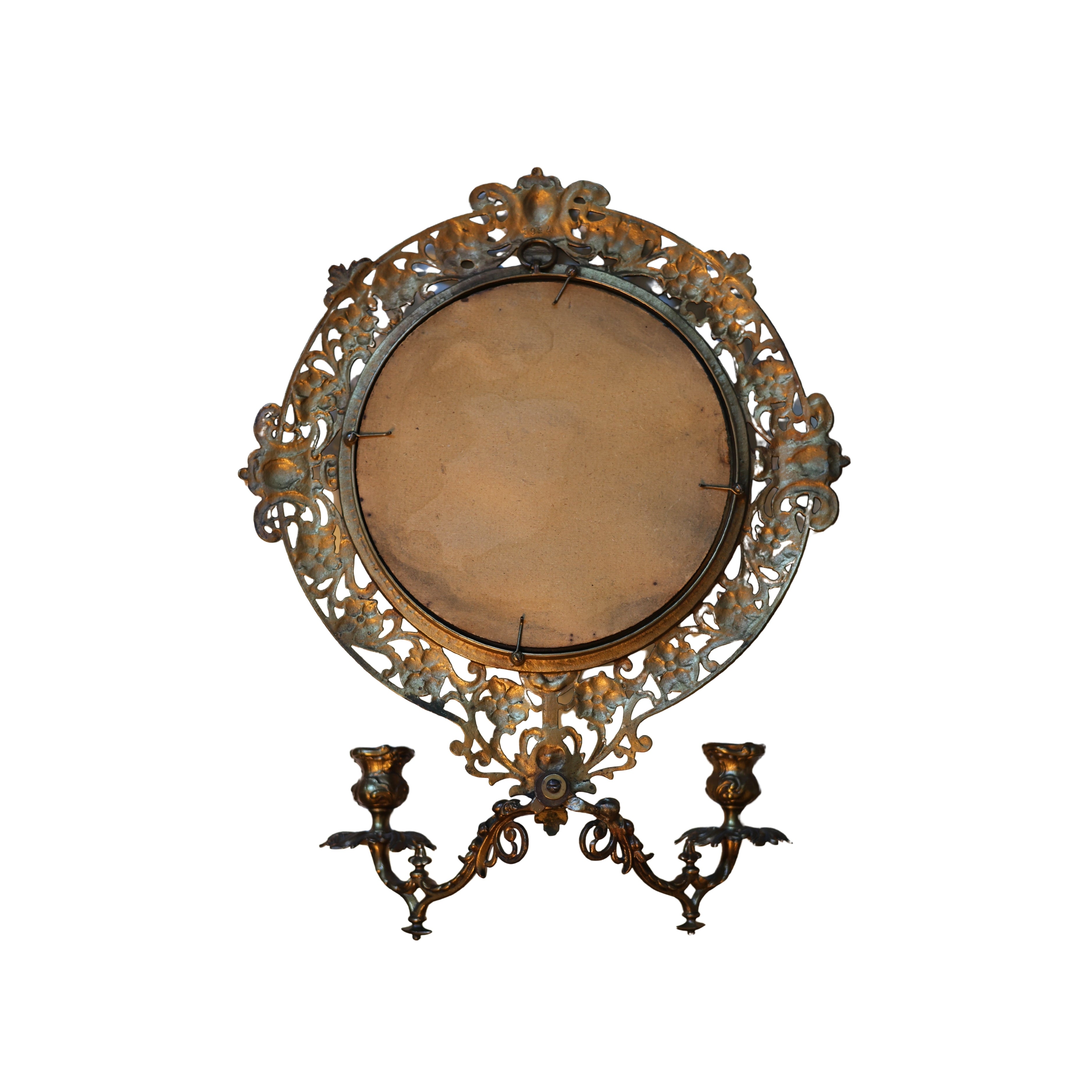 Ornate Brass Mirror with Twin Candleholders