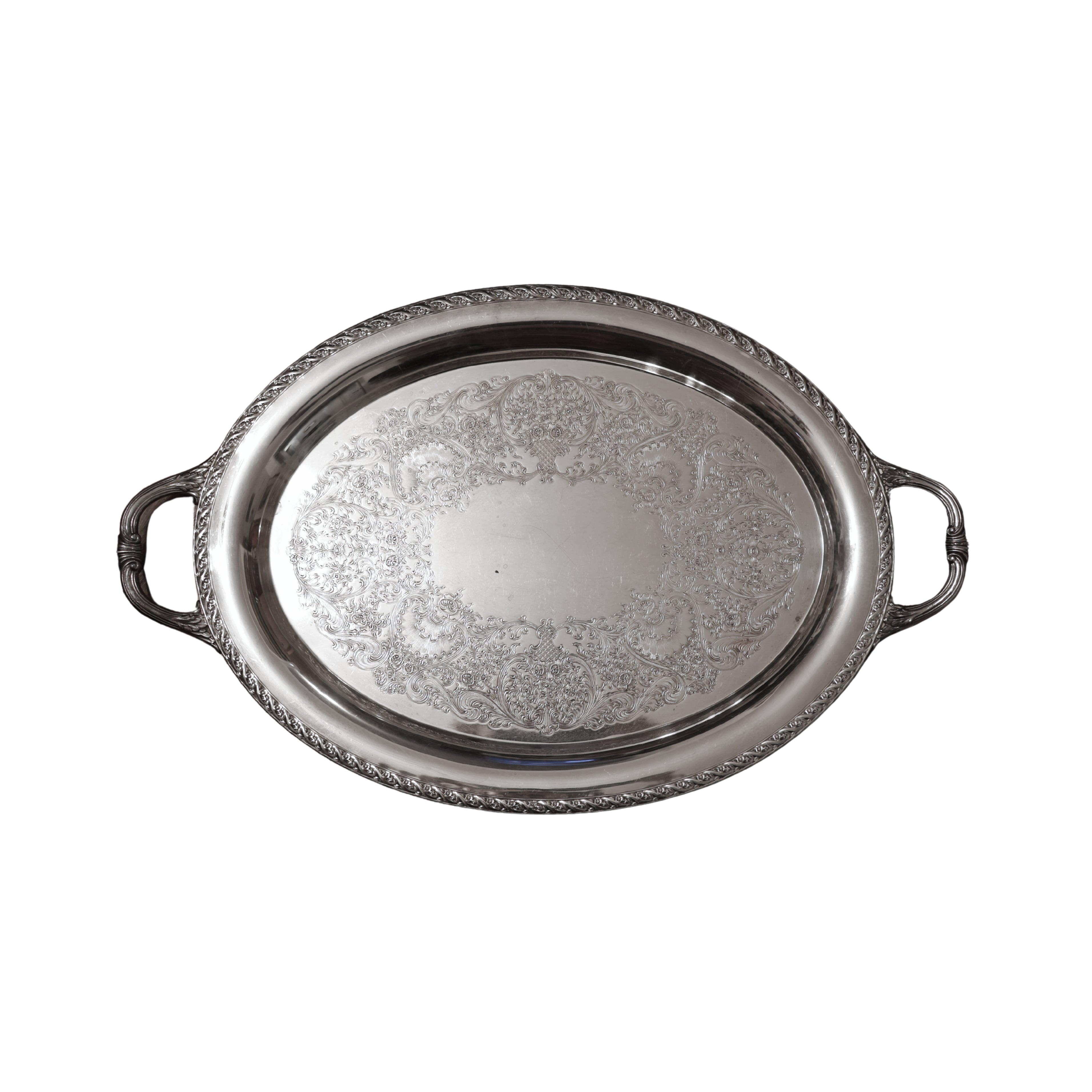 “Spring Flower” Silver Plate Oval Serving Tray