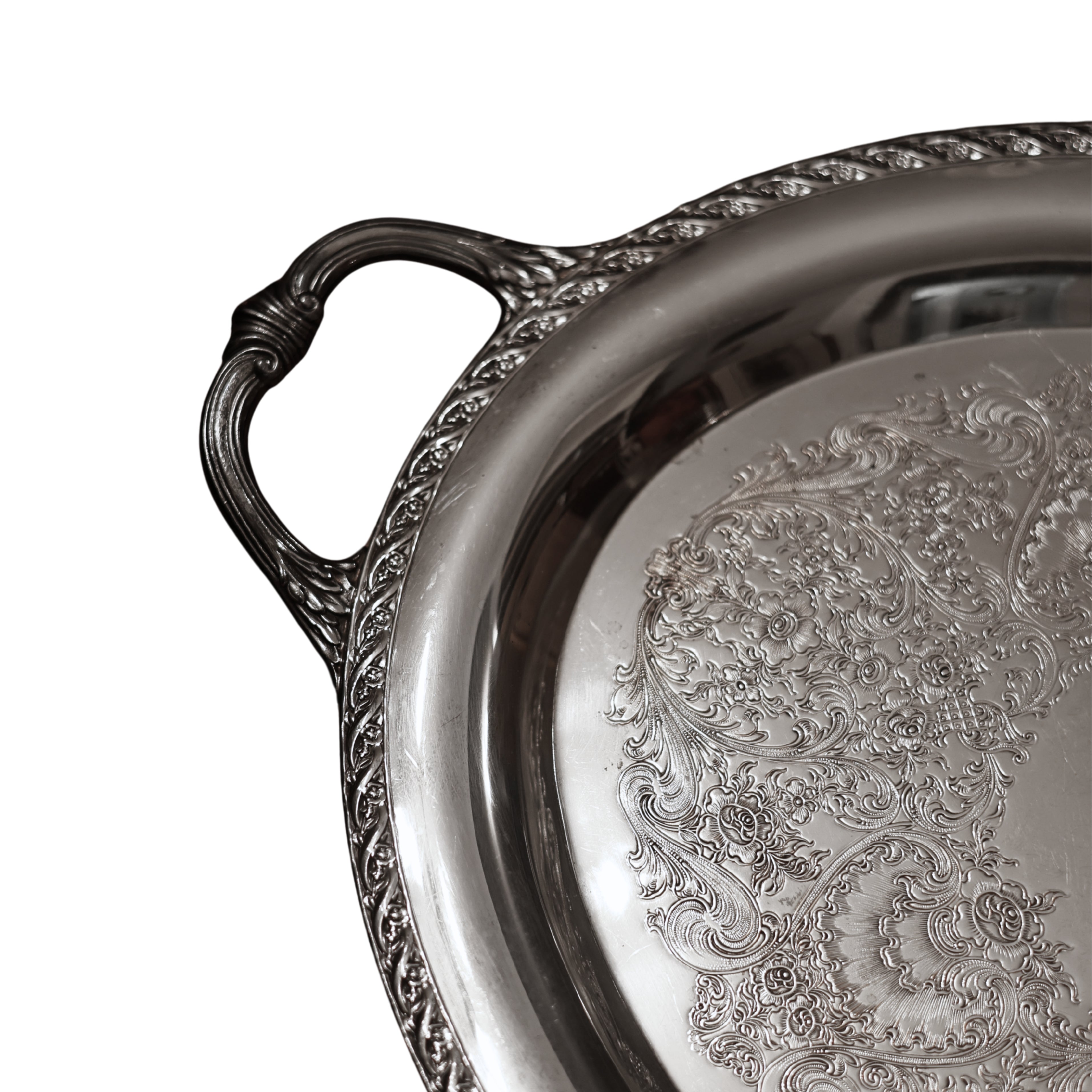 “Spring Flower” Silver Plate Oval Serving Tray