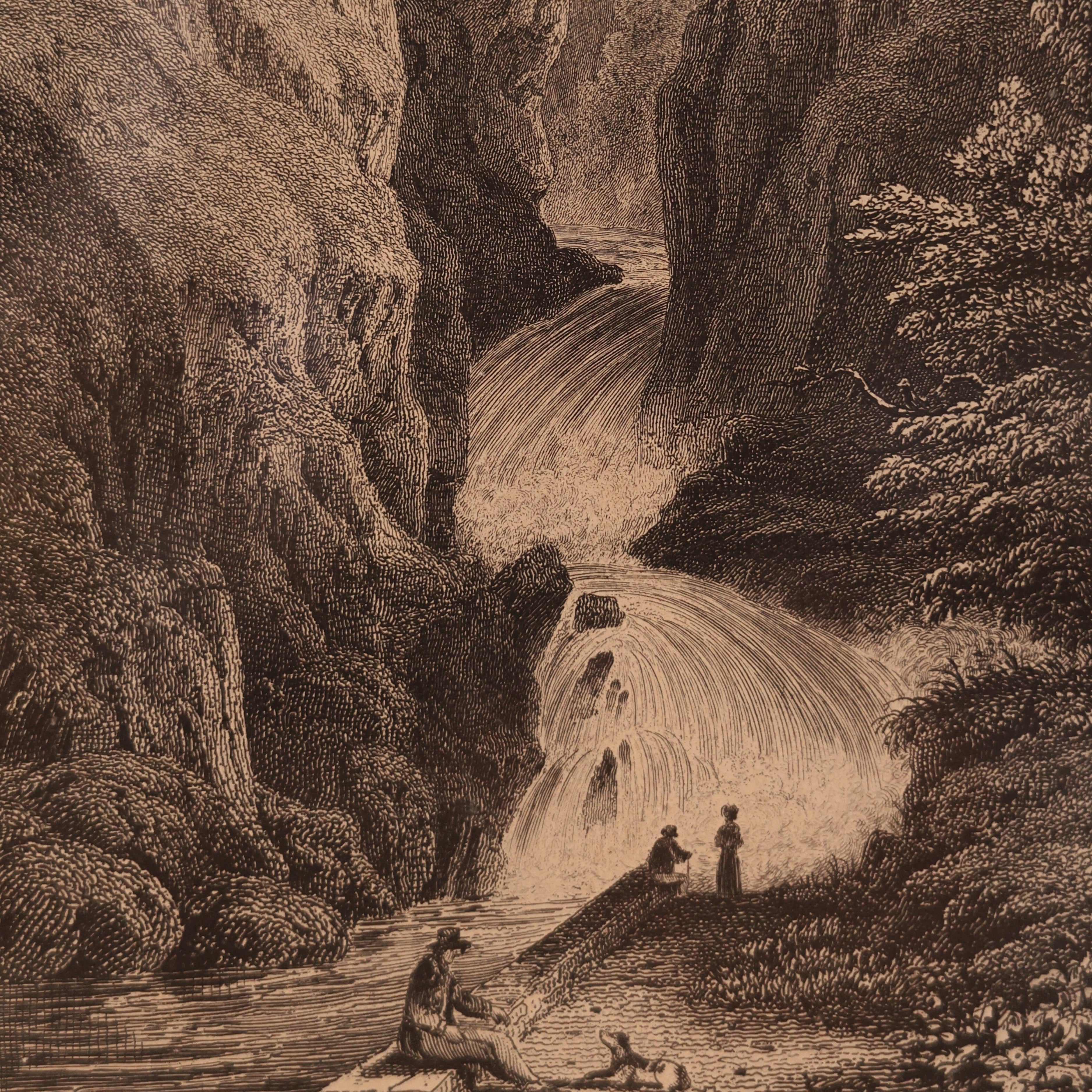 19th c. Irish Engraving – Poul-a-Phuca Waterfall, Co. Wicklow