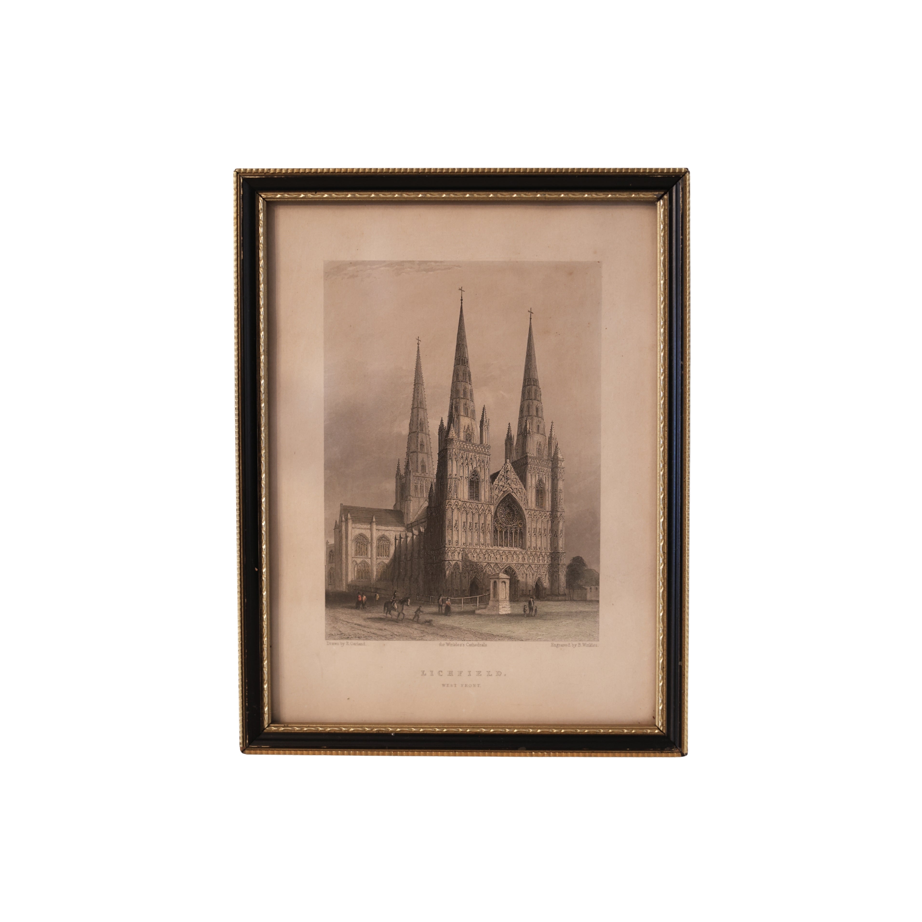 19th c. Steel Engraving of Lichfield Cathedral, West Front (Winkles’ Cathedrals)