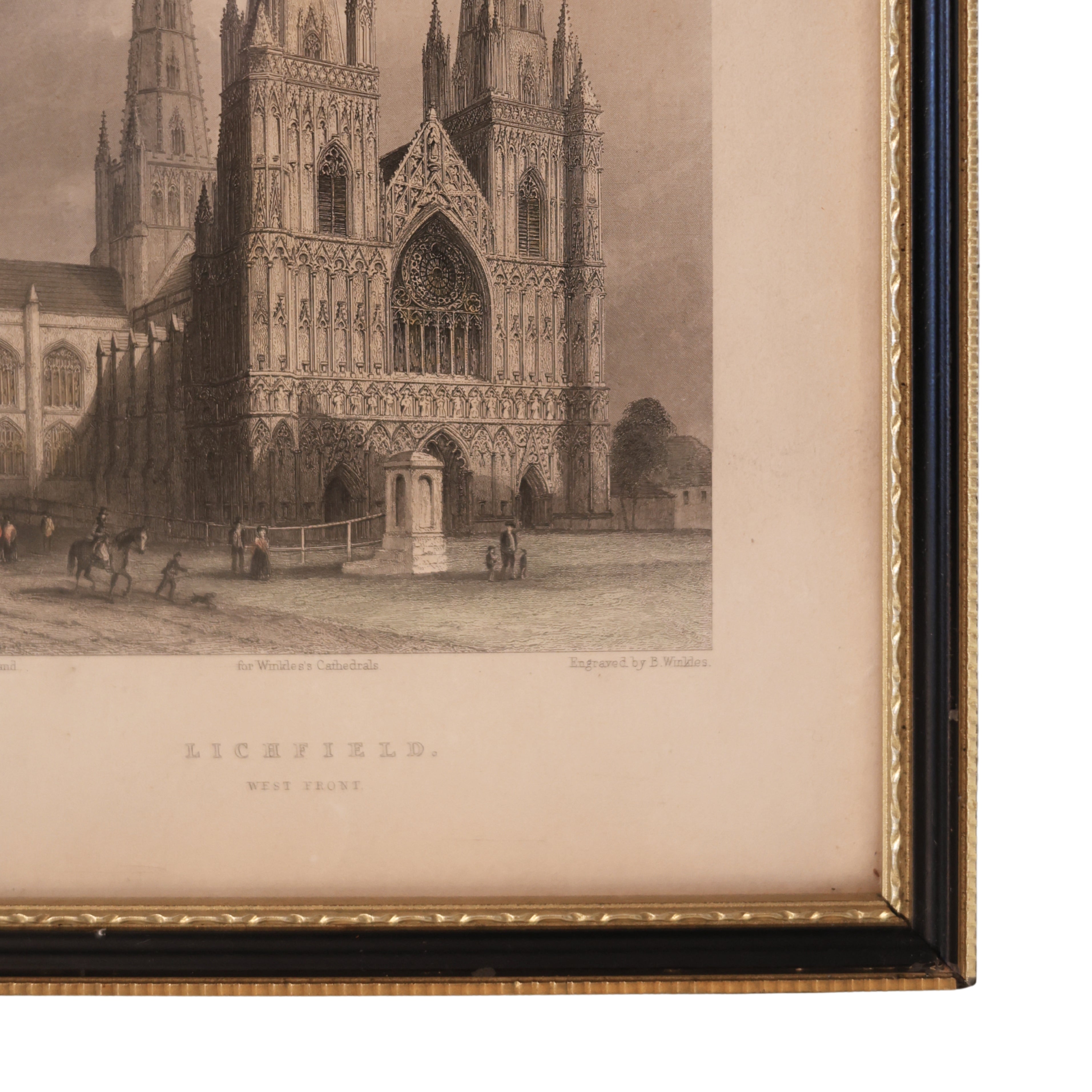 19th c. Steel Engraving of Lichfield Cathedral, West Front (Winkles’ Cathedrals)