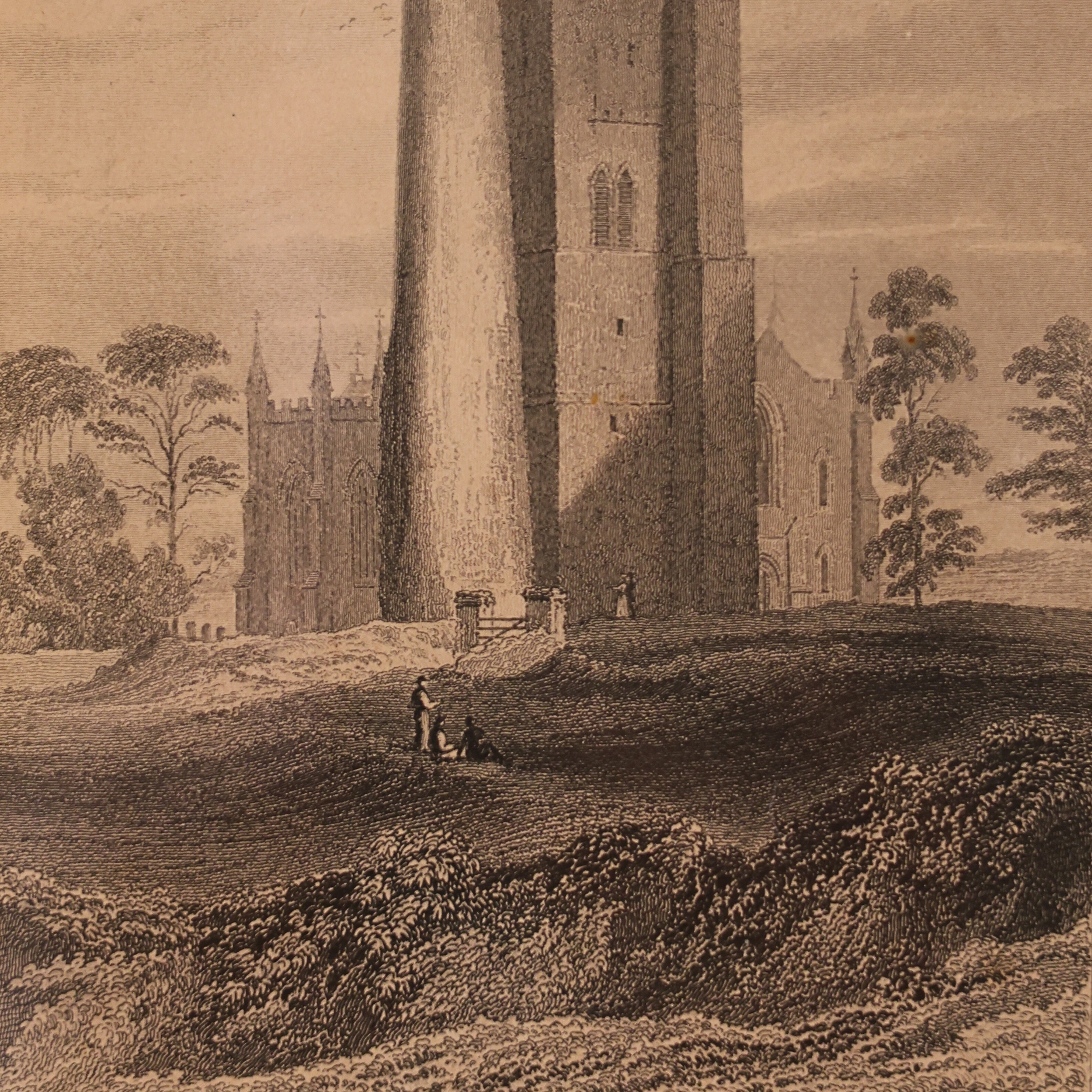 19th c. Irish Engraving – The Round Tower Belfry & Church of Swords