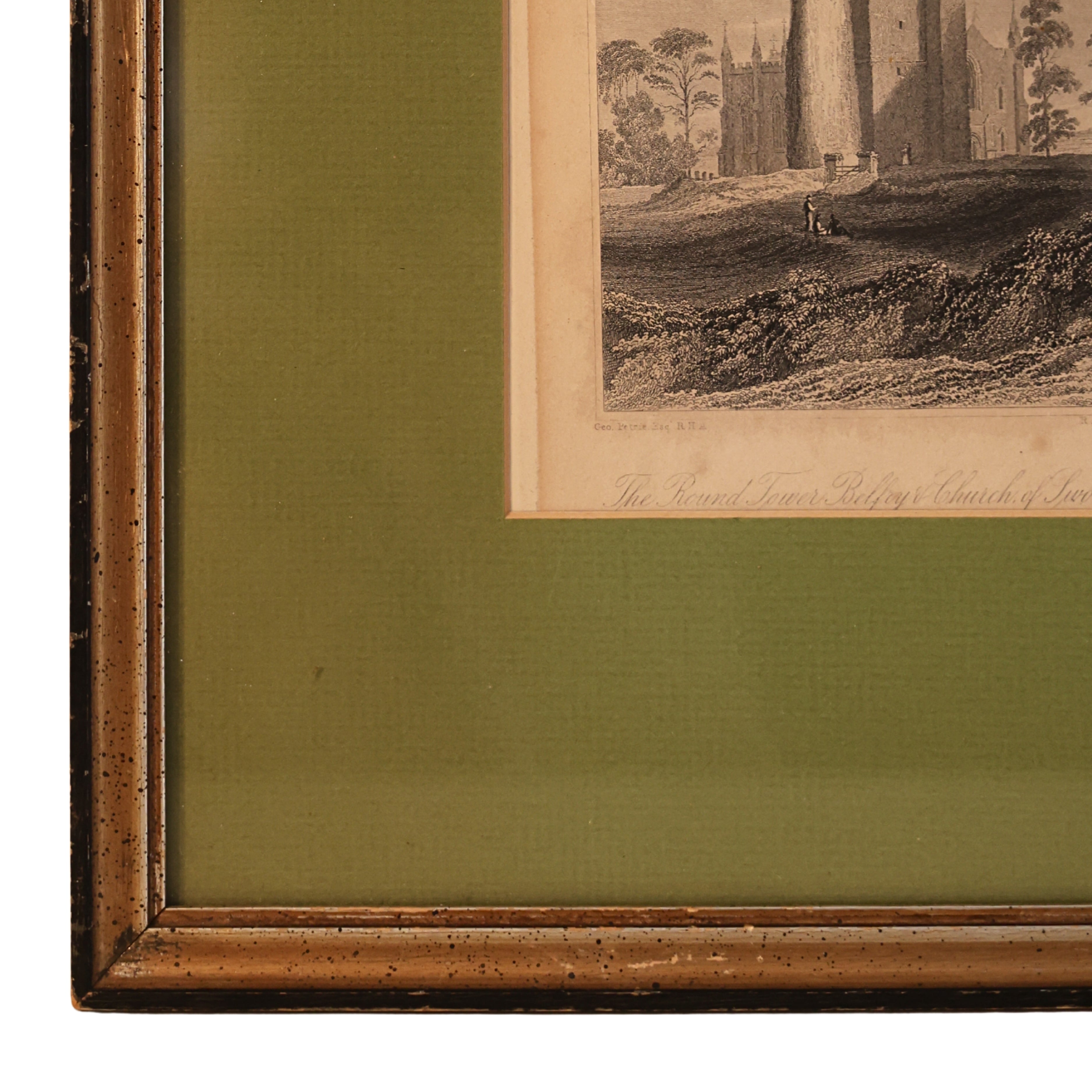 19th c. Irish Engraving – The Round Tower Belfry & Church of Swords