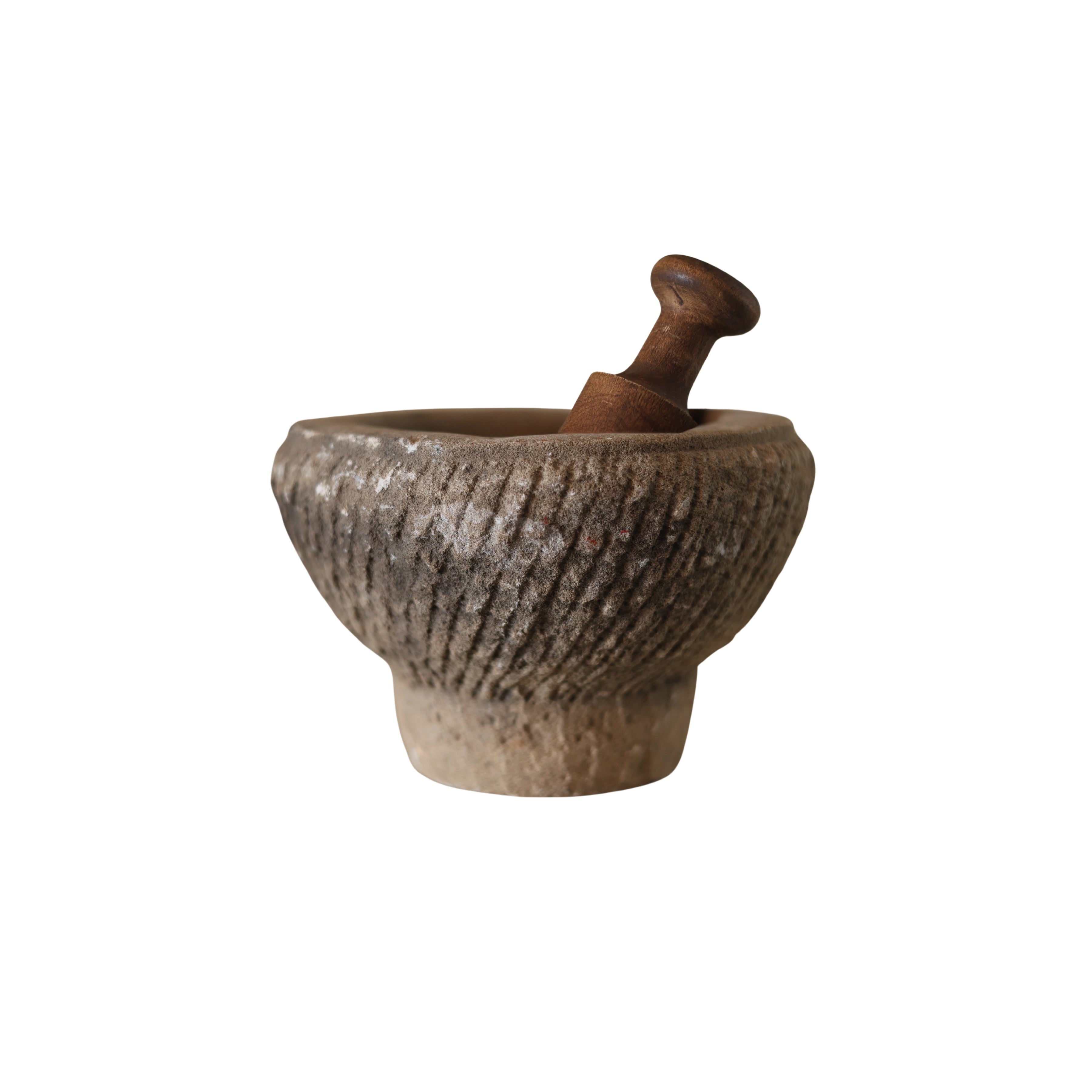 Fluted Carved Stone Mortar & Pestle