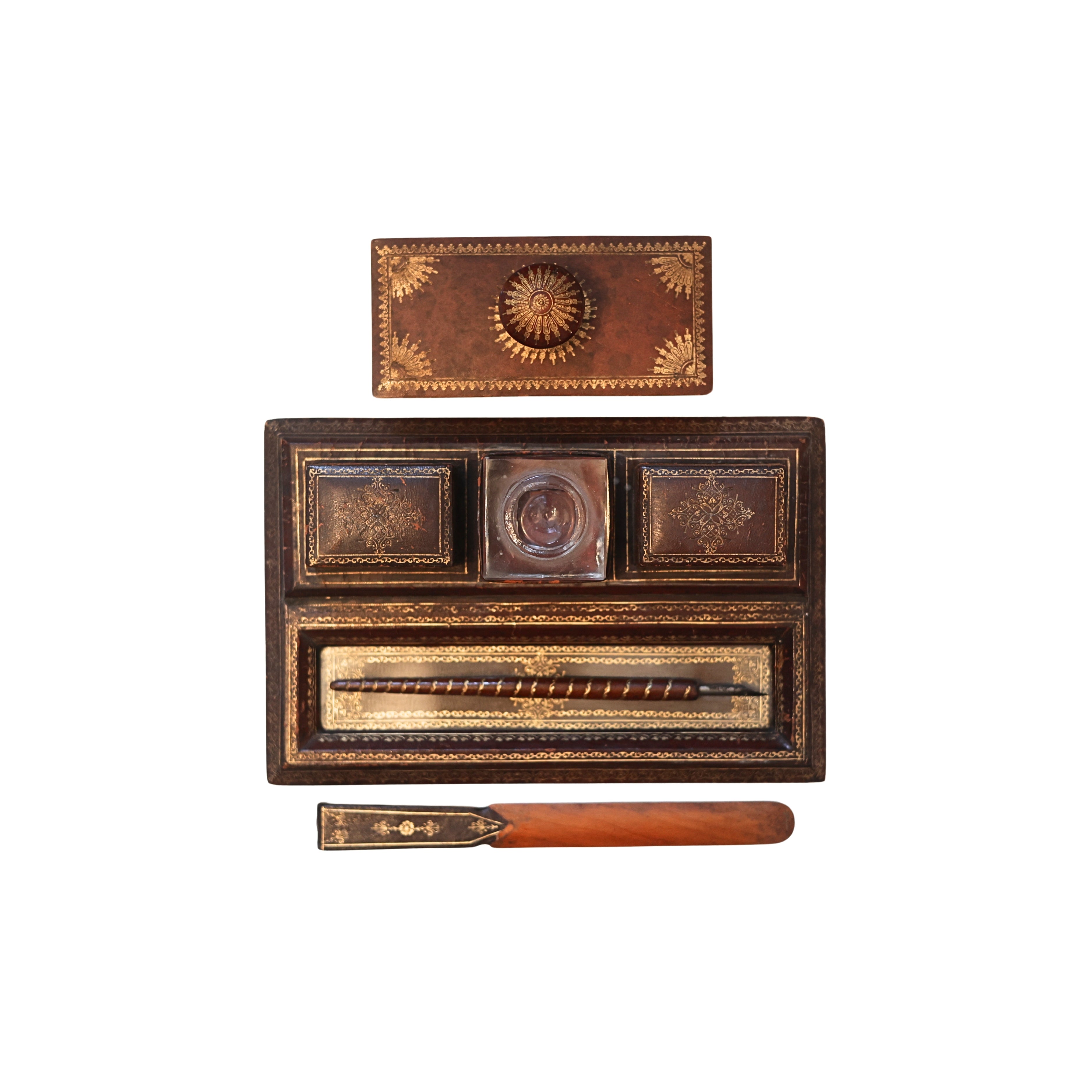 Italian Tooled Leather Desk Set