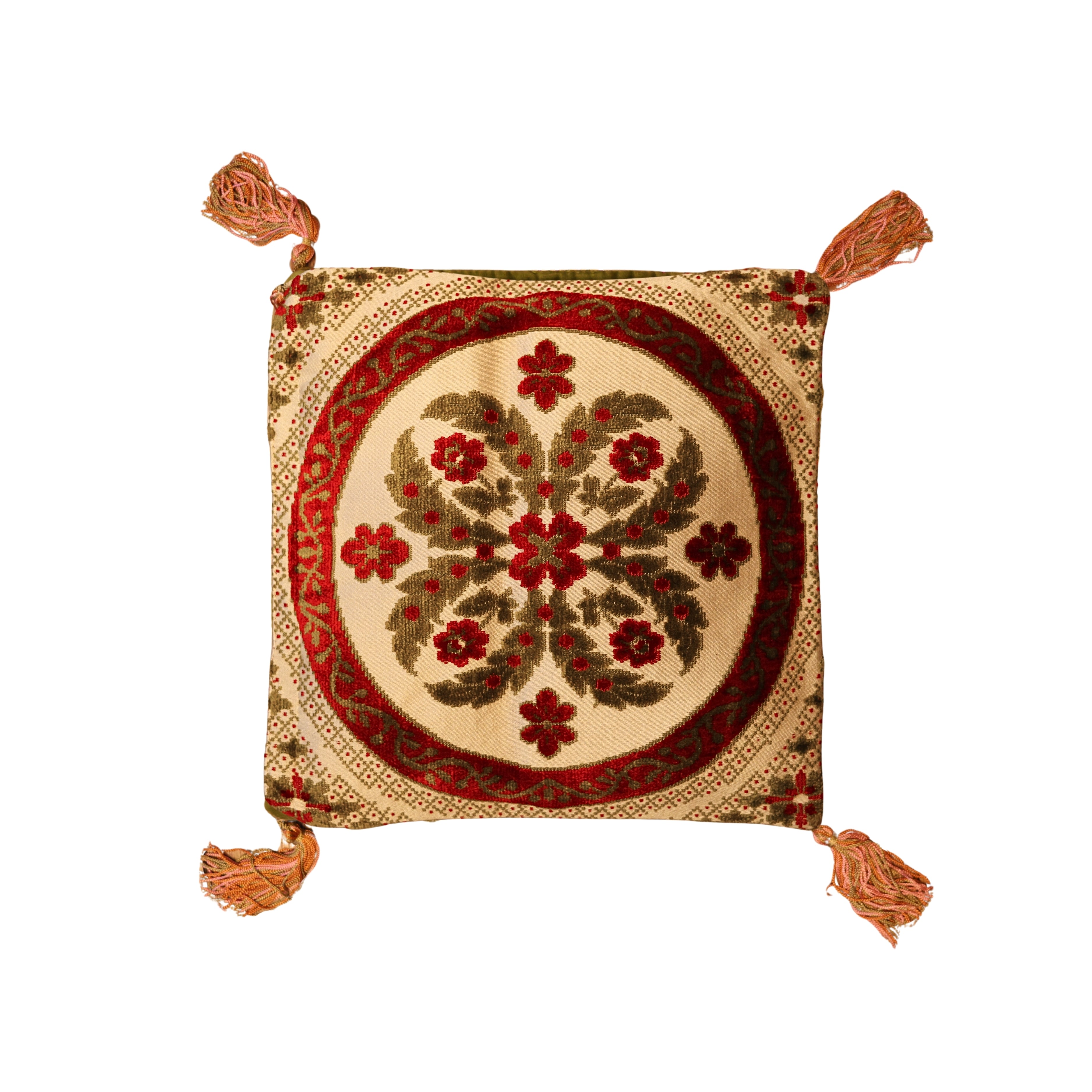 Petite Red & Green Medallion Velvet Pillow Cover
