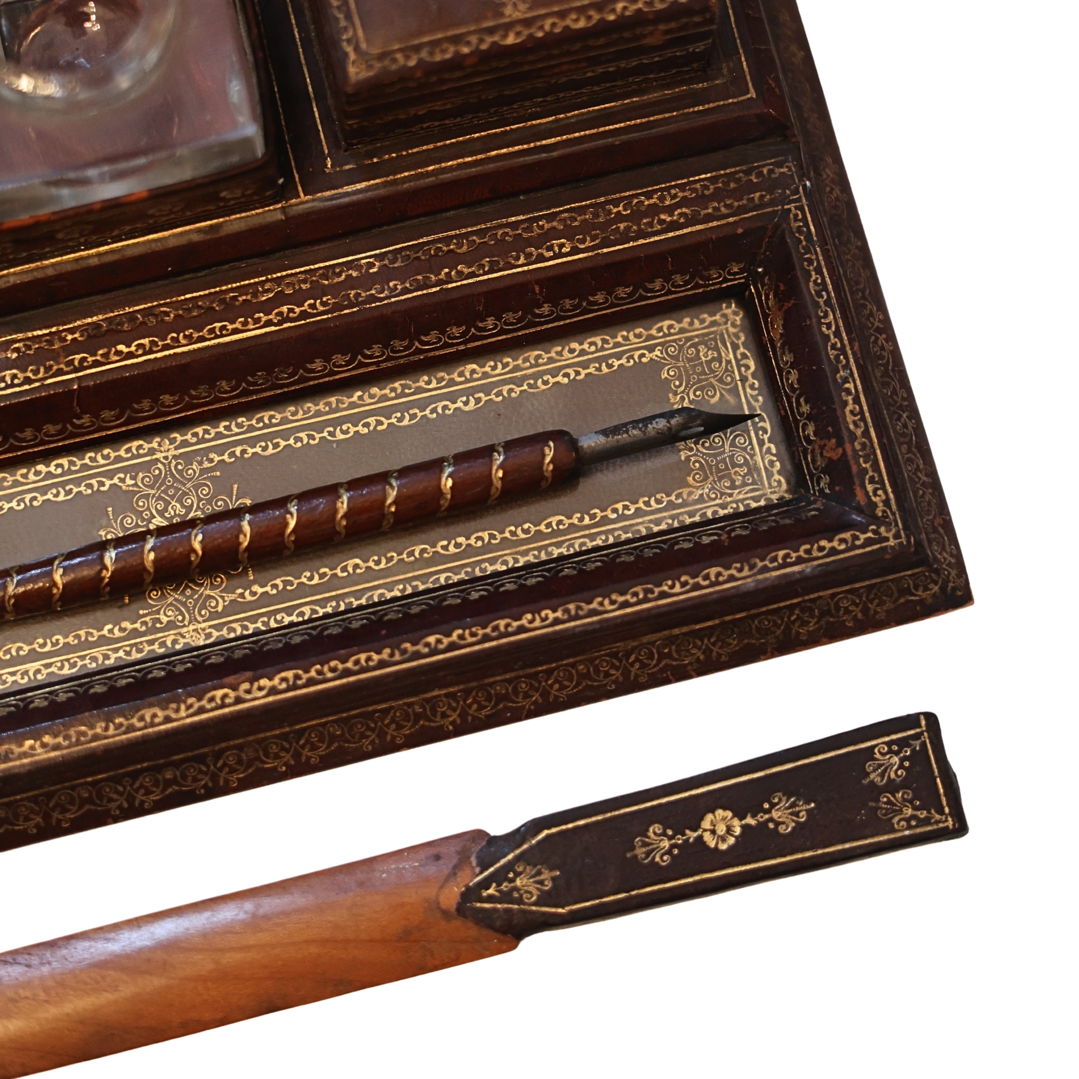 Italian Tooled Leather Desk Set