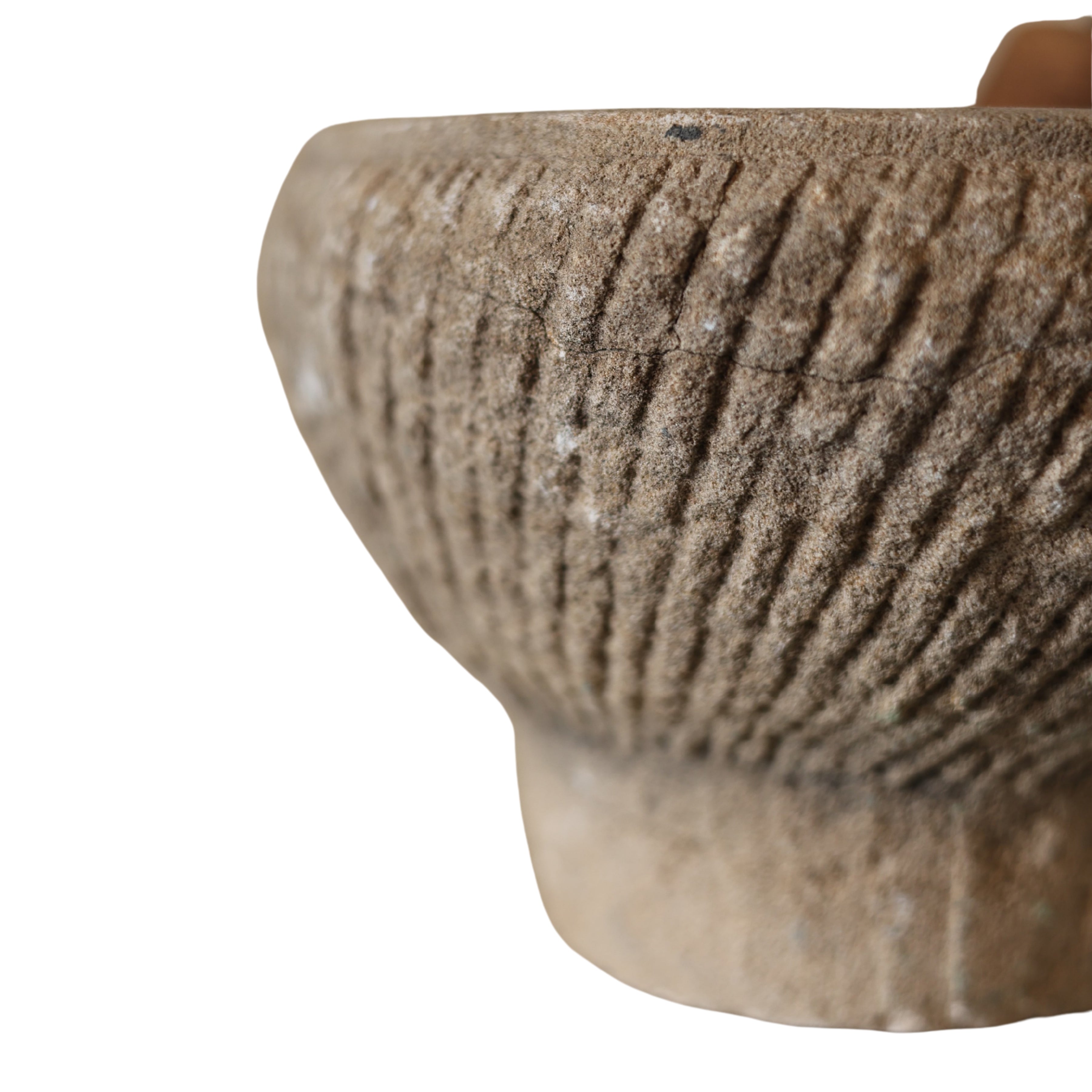 Fluted Carved Stone Mortar & Pestle