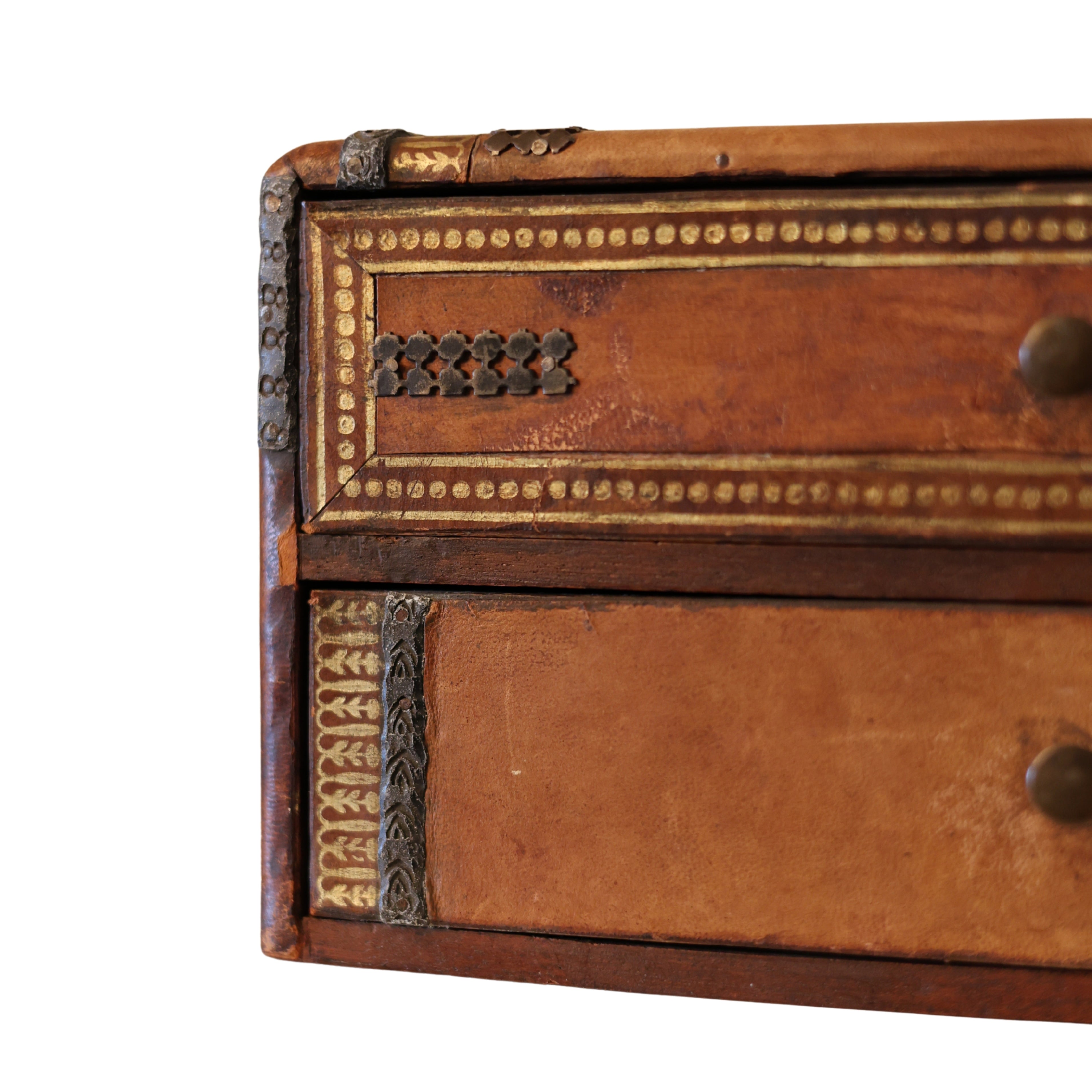 Leather-Clad Box with Drawers and Heraldic Crest