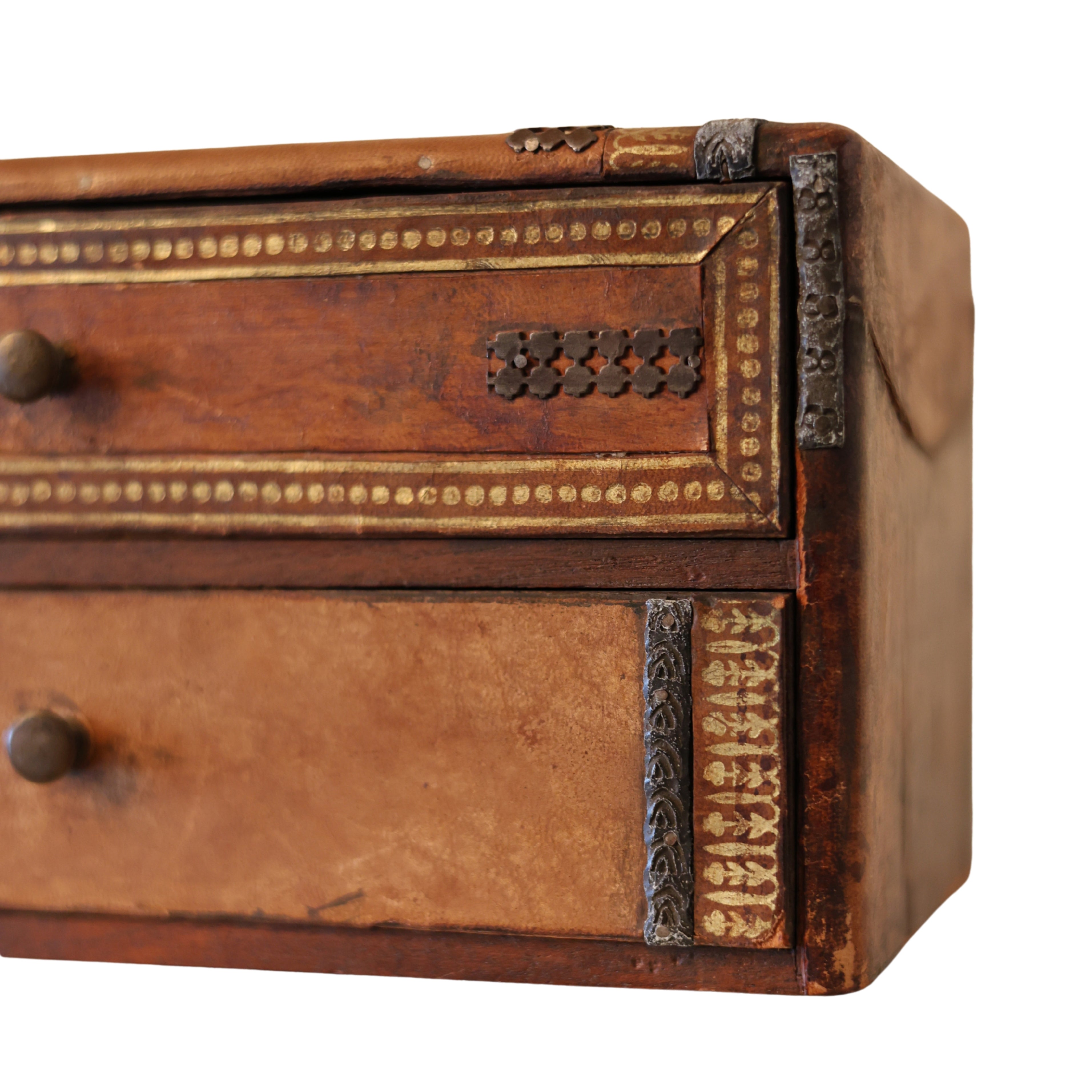 Leather-Clad Box with Drawers and Heraldic Crest